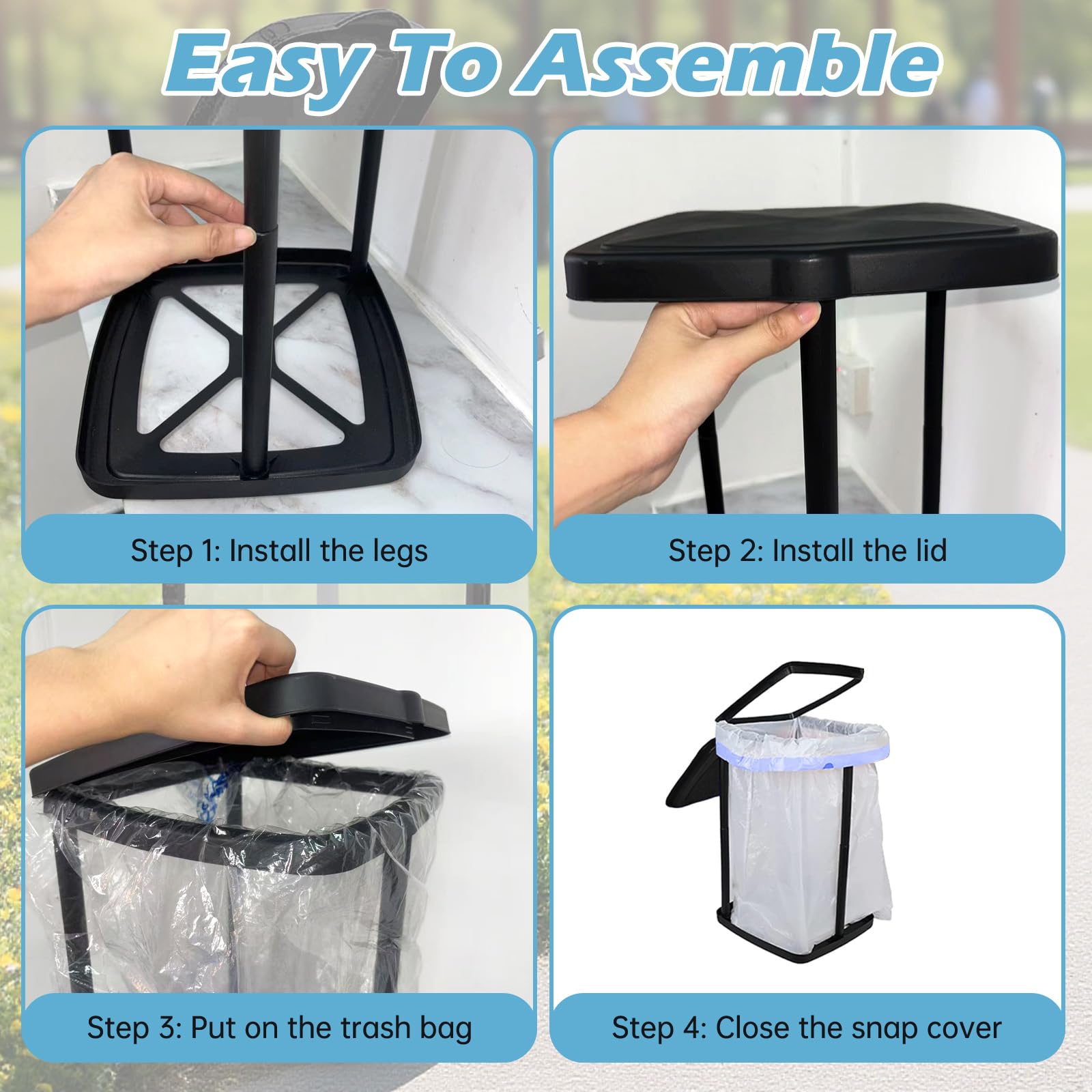 Collapsible Trash Bag Holder Portable Garbage Bin Holder Stand for Kitchen Outside High Capacity Plastic Outdoor Trash Can with Lid for Parties and Camping