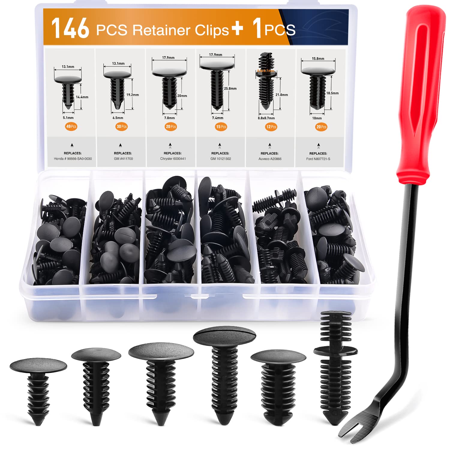 146PCS Nylon Bumper Shield Retainer & Double End Xmas Tree Retainers Clips Universal Auto Body Shield Retainer Fastener Clip Assortment (146 Count)