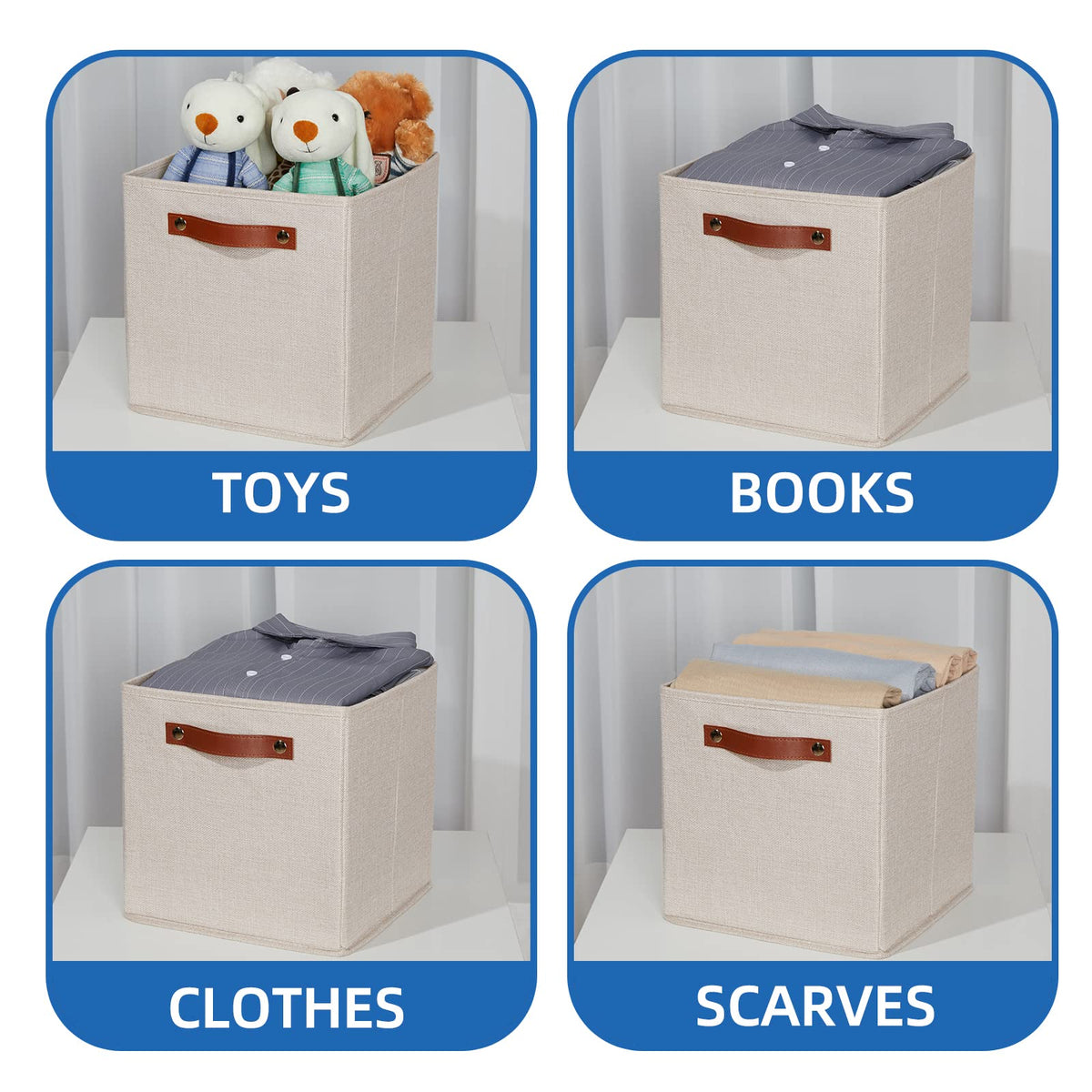 11x11 Storage Cubes Fabric Storage Cubes Storage Bins with Dual Leather Handles Canvas Storage Boxes for Organizing Home