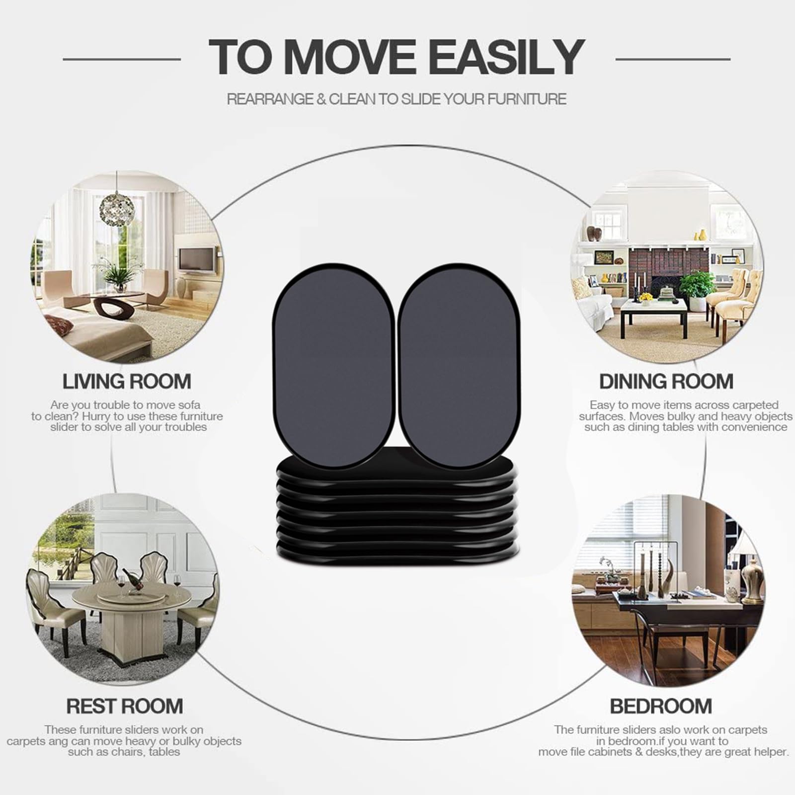 Reusable Large Furniture Sliders for Carpet (8 Count)