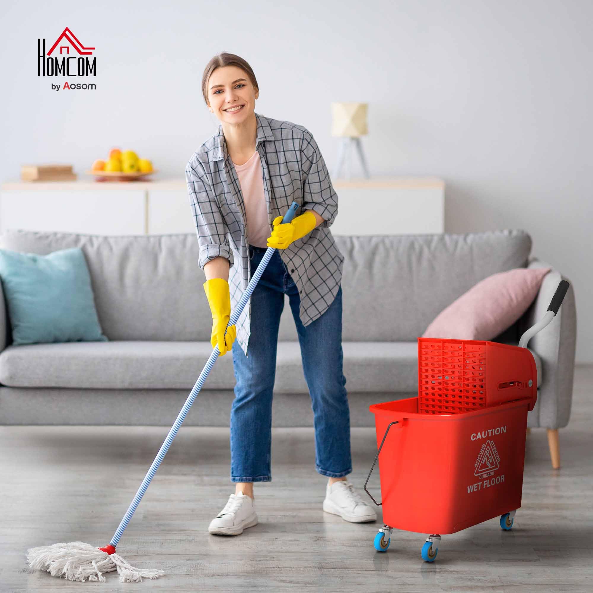 Compact Mop Bucket with Wringer on Wheels for Floor Cleaning