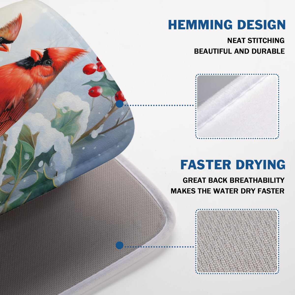 Winter Cardinal Birds Dish Drying Mat
