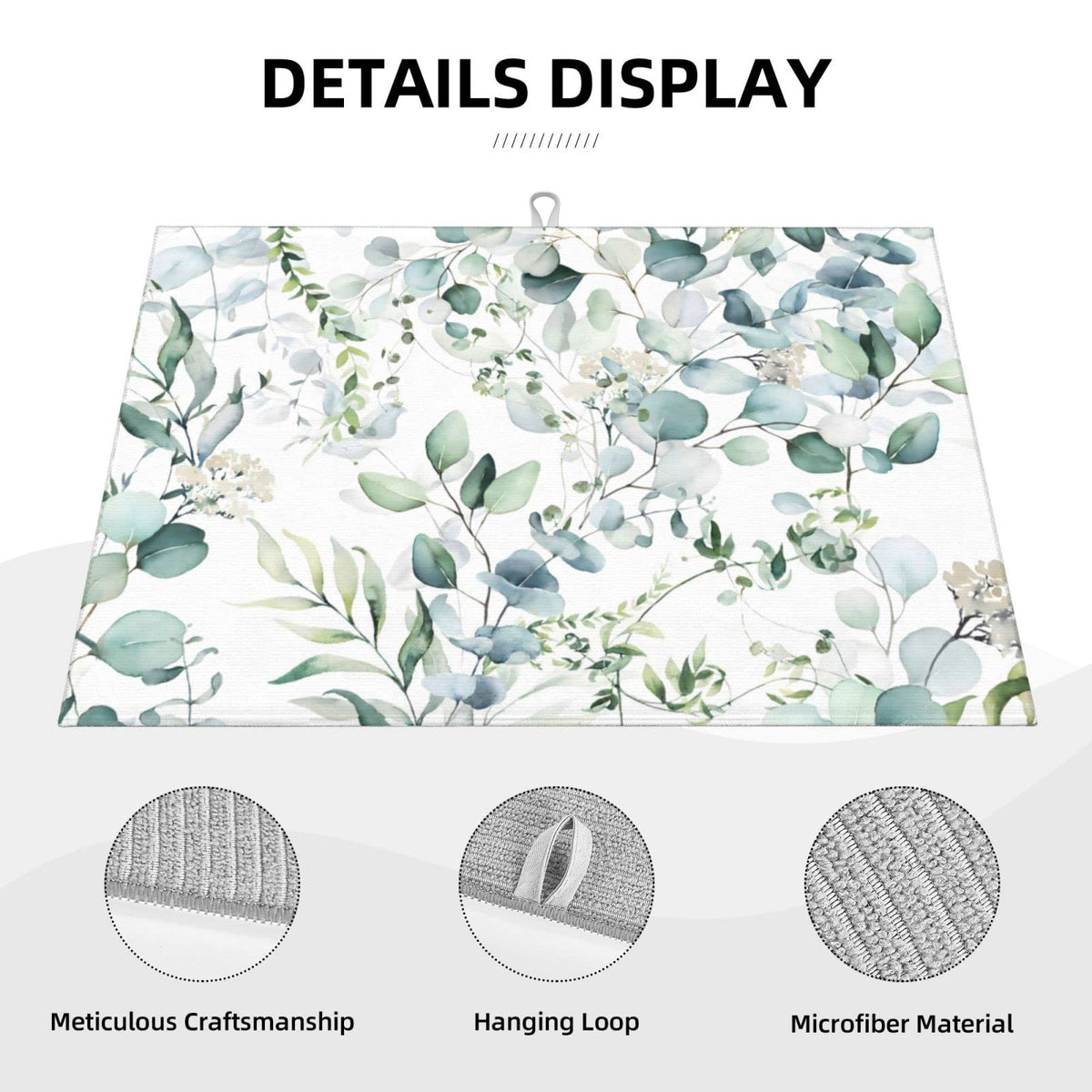 Green Floral Leaf Dish Drying Mat For Kitchen Counter 18 X 24 Inch Absorbent Reversible Drainer