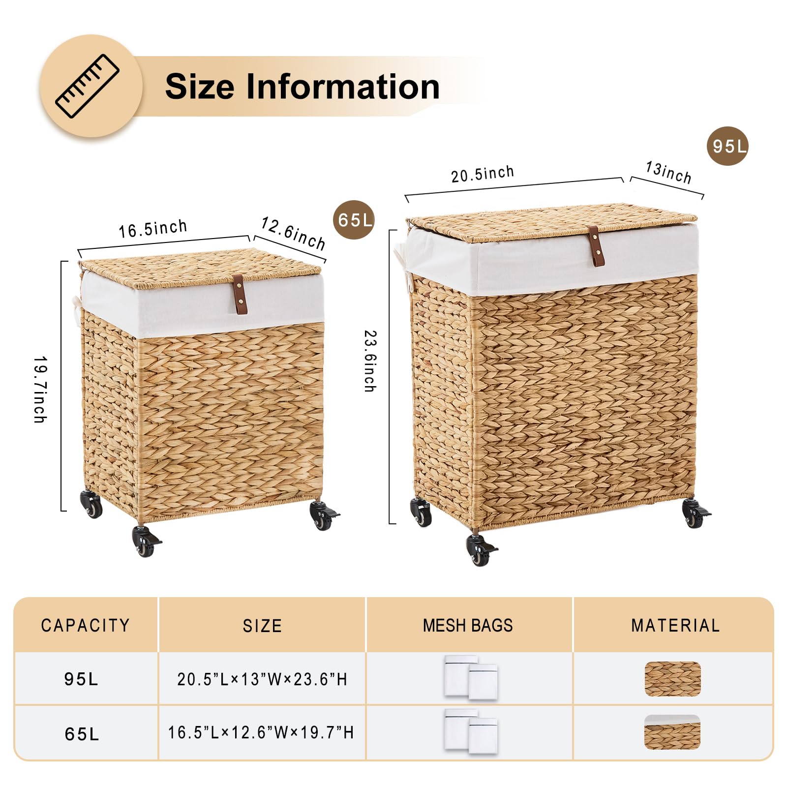 Handwoven Laundry Hamper with Wheels (3212.3322 Fl Oz)