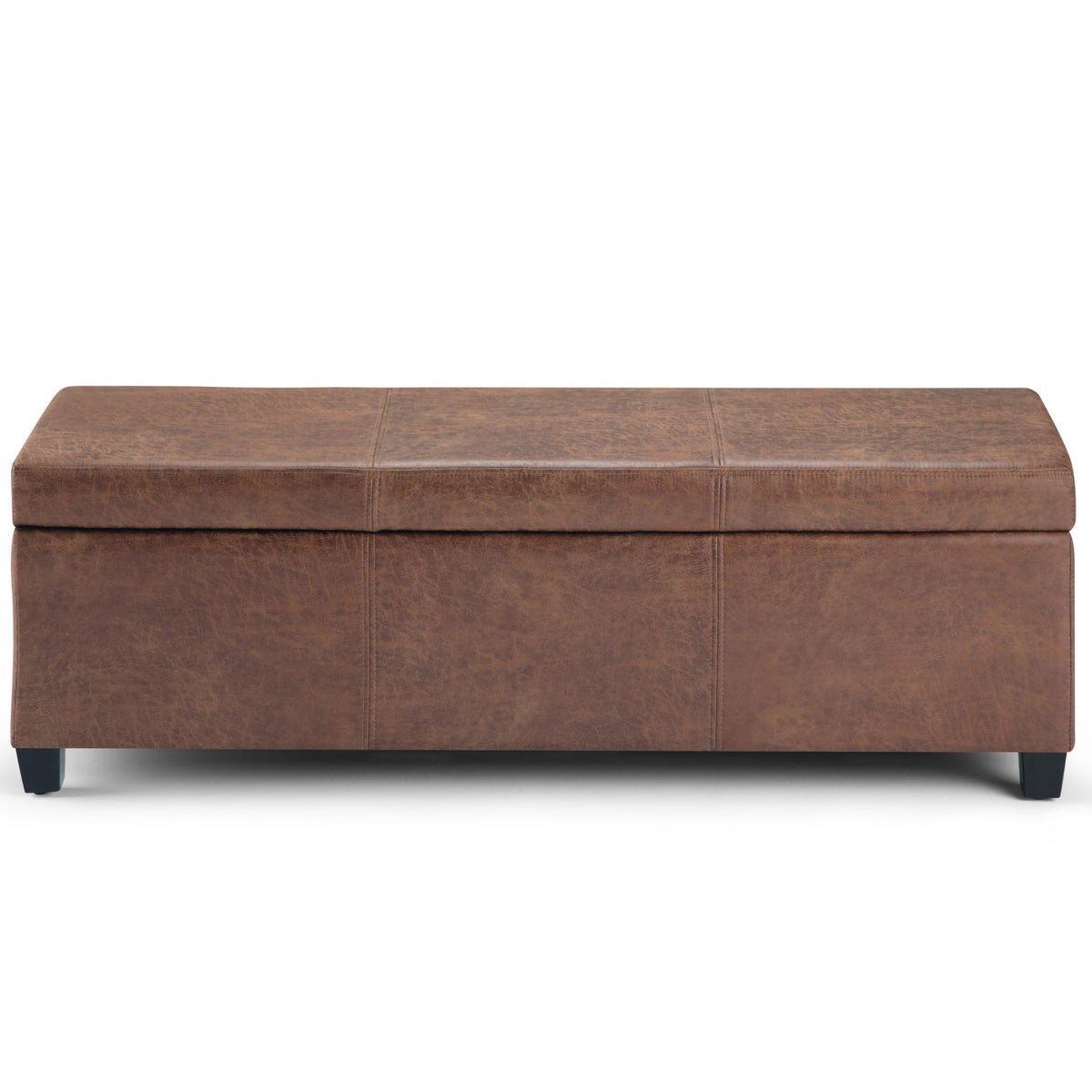 Avalon 48" Wide Vegan Leather Storage Ottoman in Saddle Brown