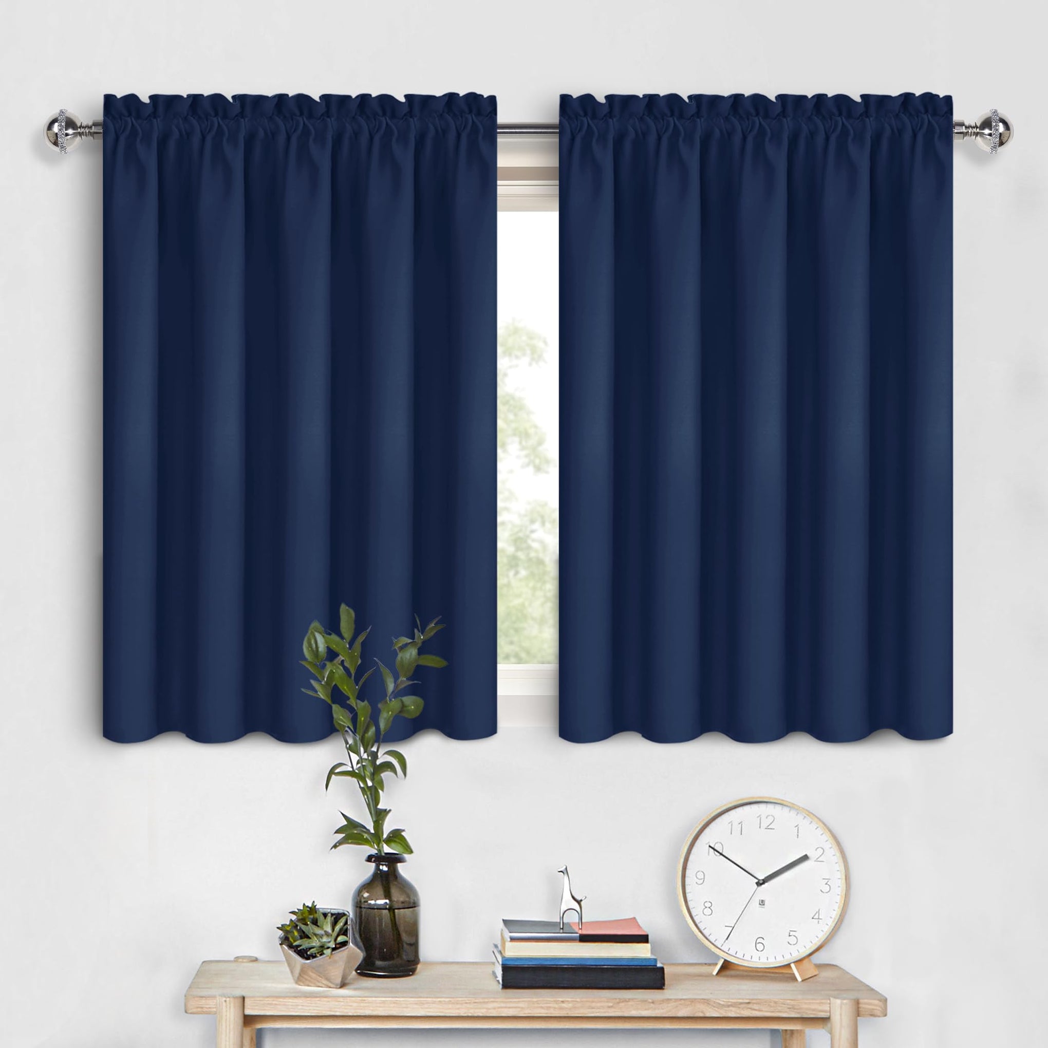 Short Blackout Curtains 60 x 36 Inch for Kitchen RV Bunk Navy Blue (2 Count)