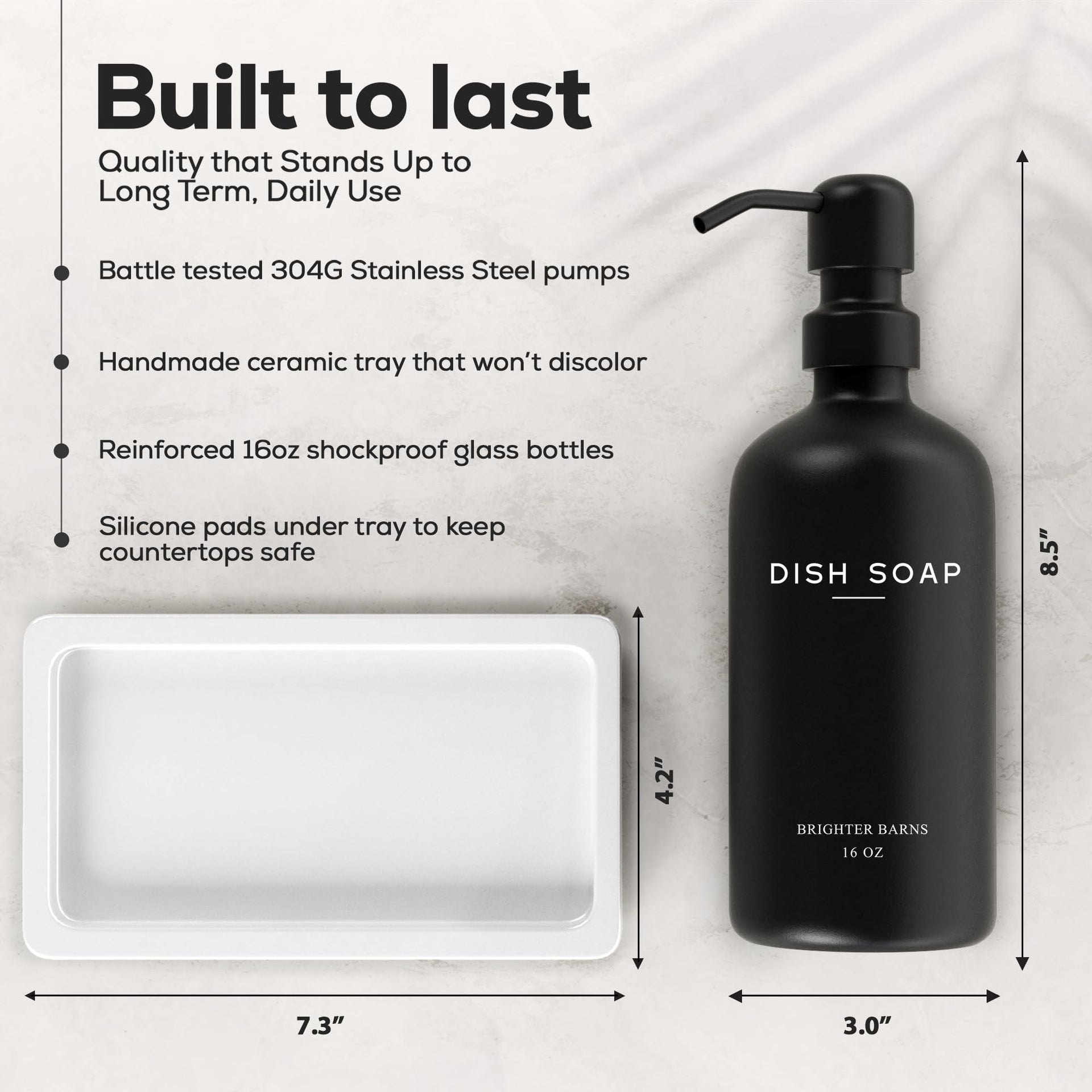 Luxury Glass Hand and Dish Soap Dispenser Set by Brighter Barns (2 Count)