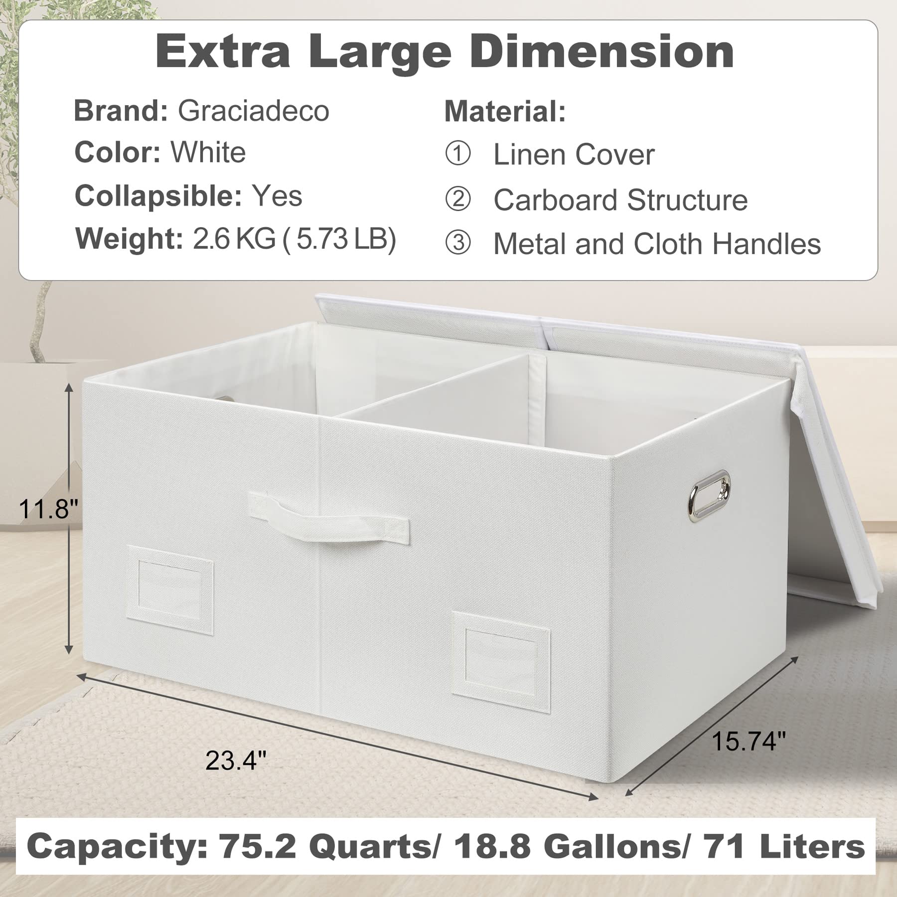 75 Quarts Extra Large Decorative Storage Bins with Lids