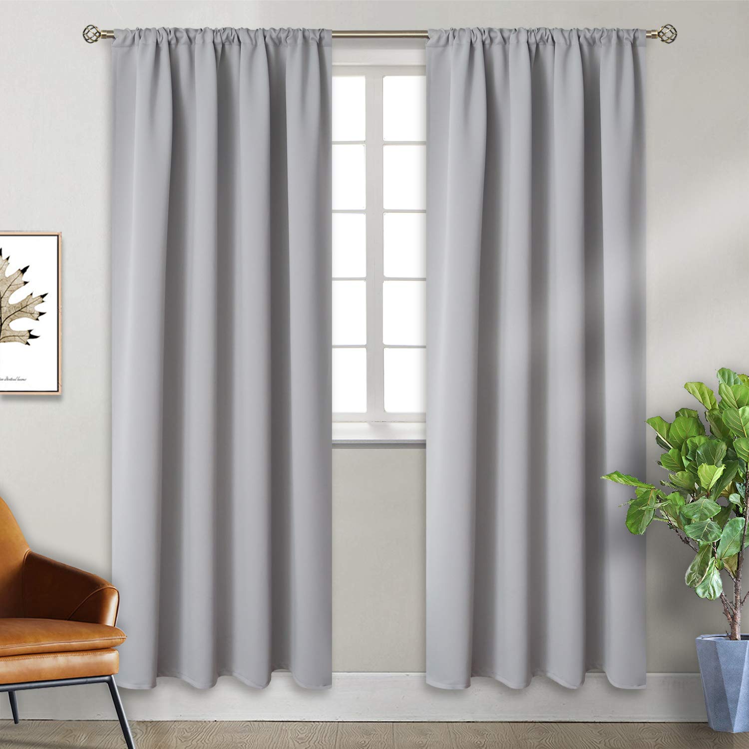 Rod Pocket Room Darkening Curtains for Bedroom 84 Inches Long (2 Count)