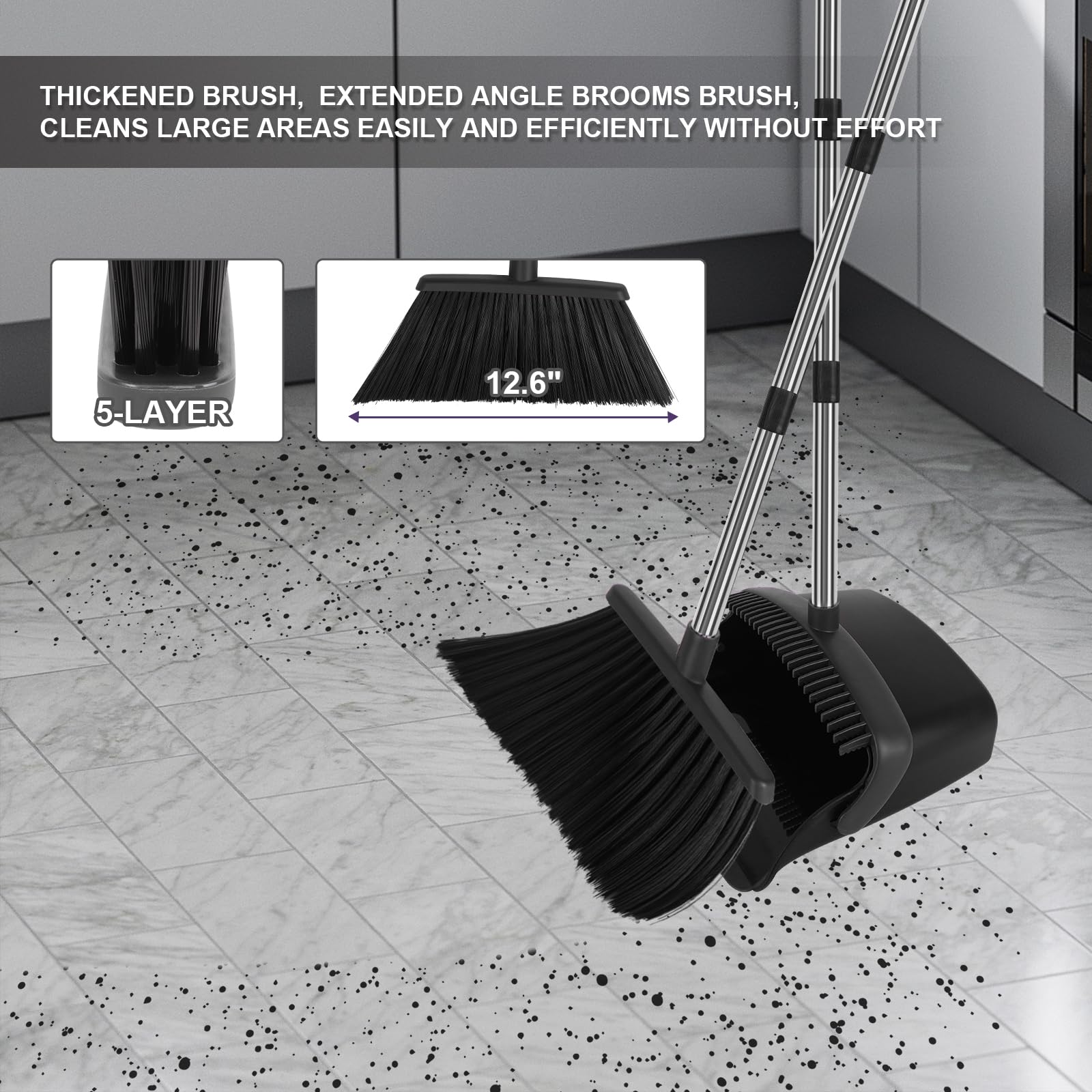 Black Broom and Dustpan Combo Set