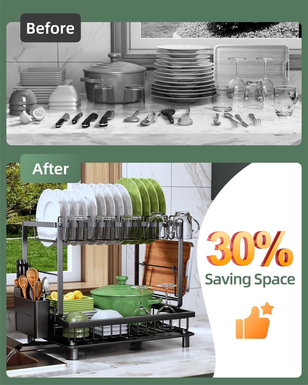 2 Tier Dish Drying Rack for Kitchen Counter