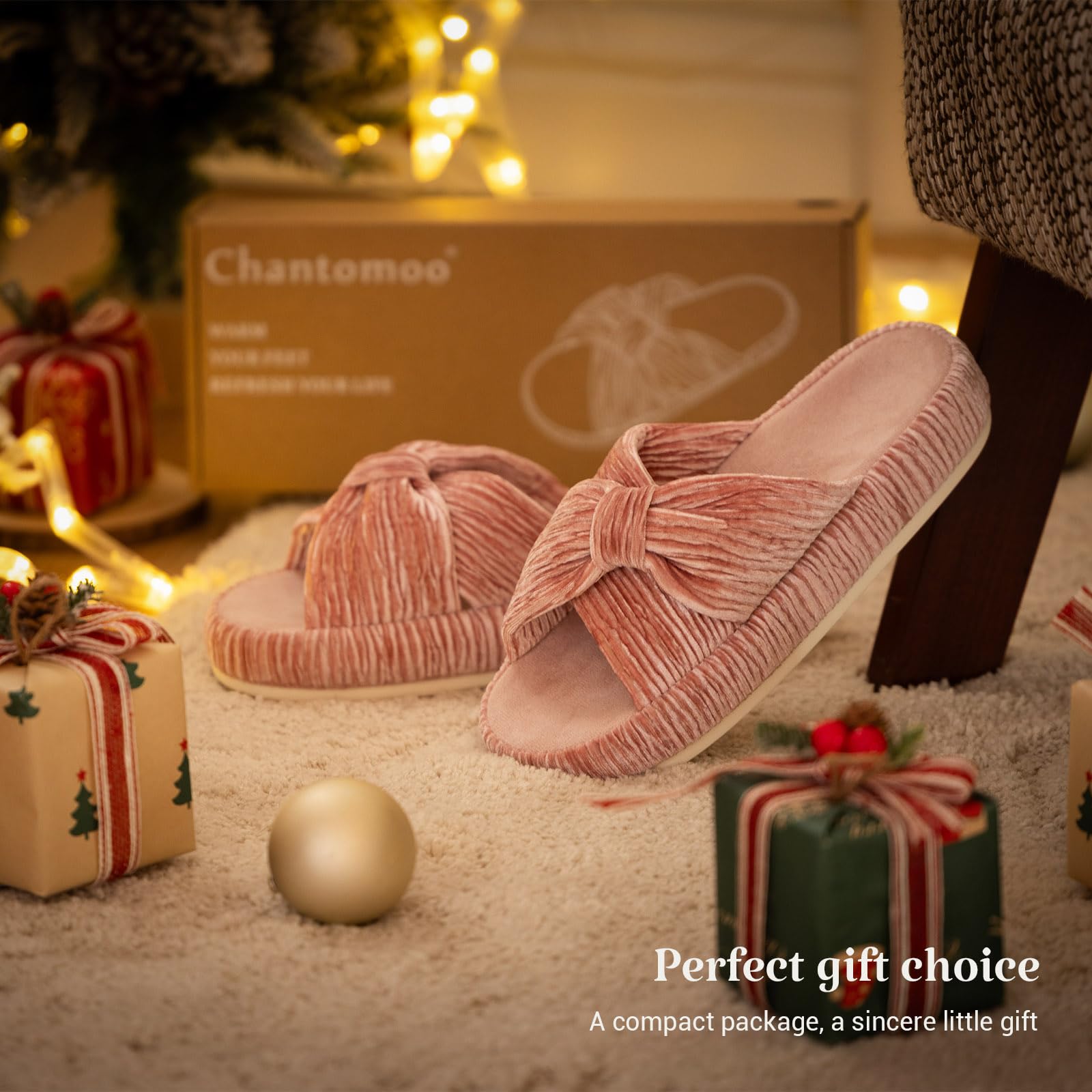 Slippers for Women Memory Foam House Bedroom Bow Crossbands Pearlescent Slipper Shoes Comfy Trendy Gift Slippers Pink Size 9 10 8.5