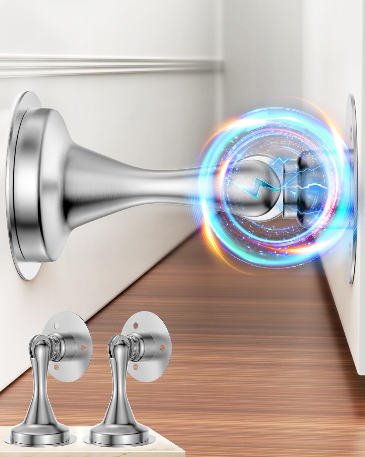 Magnetic Door Stoppers Bottom of Door Magnetic Door Catch Holder Wall Mount (2 Count)