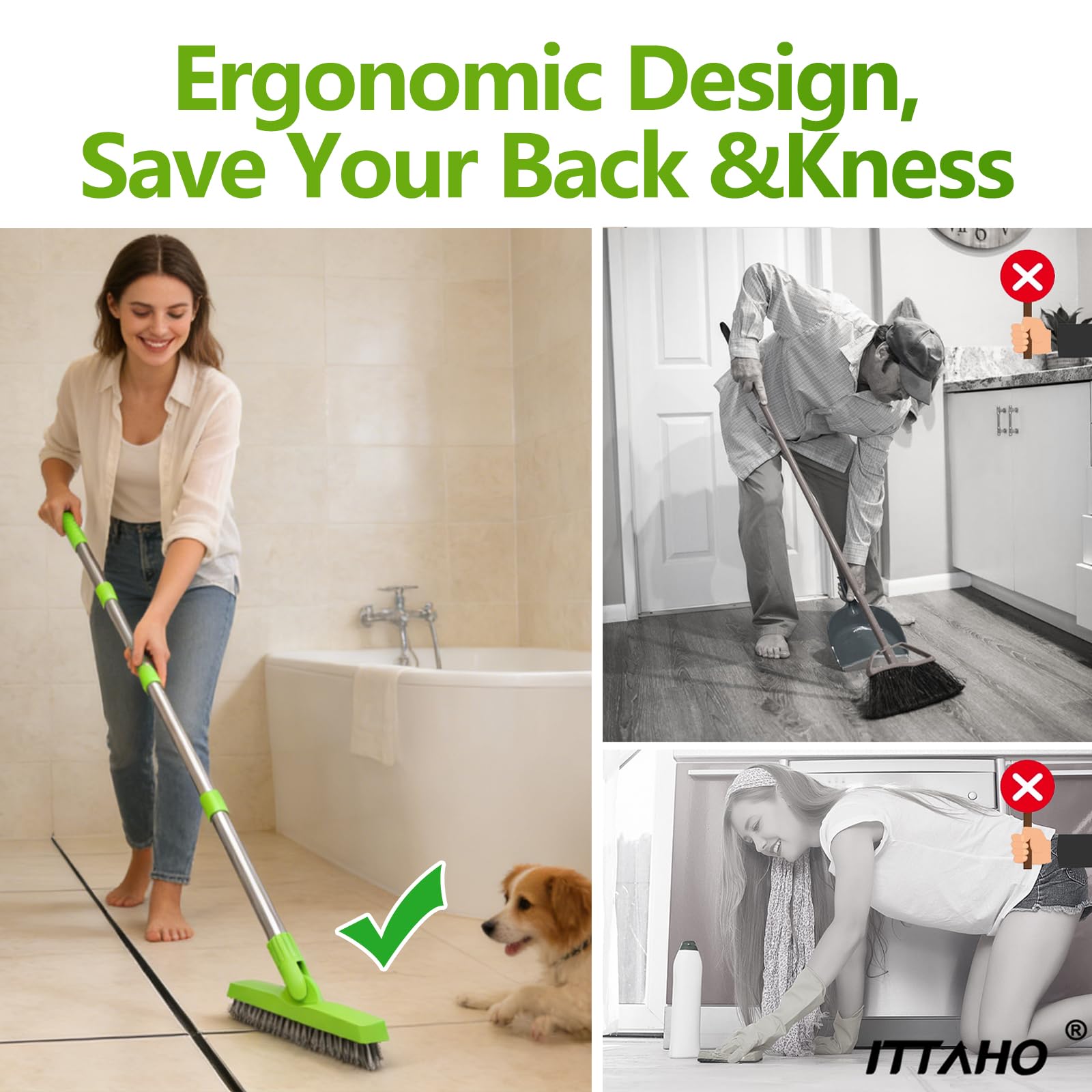 2 Pack Grout Brush with Long Handle