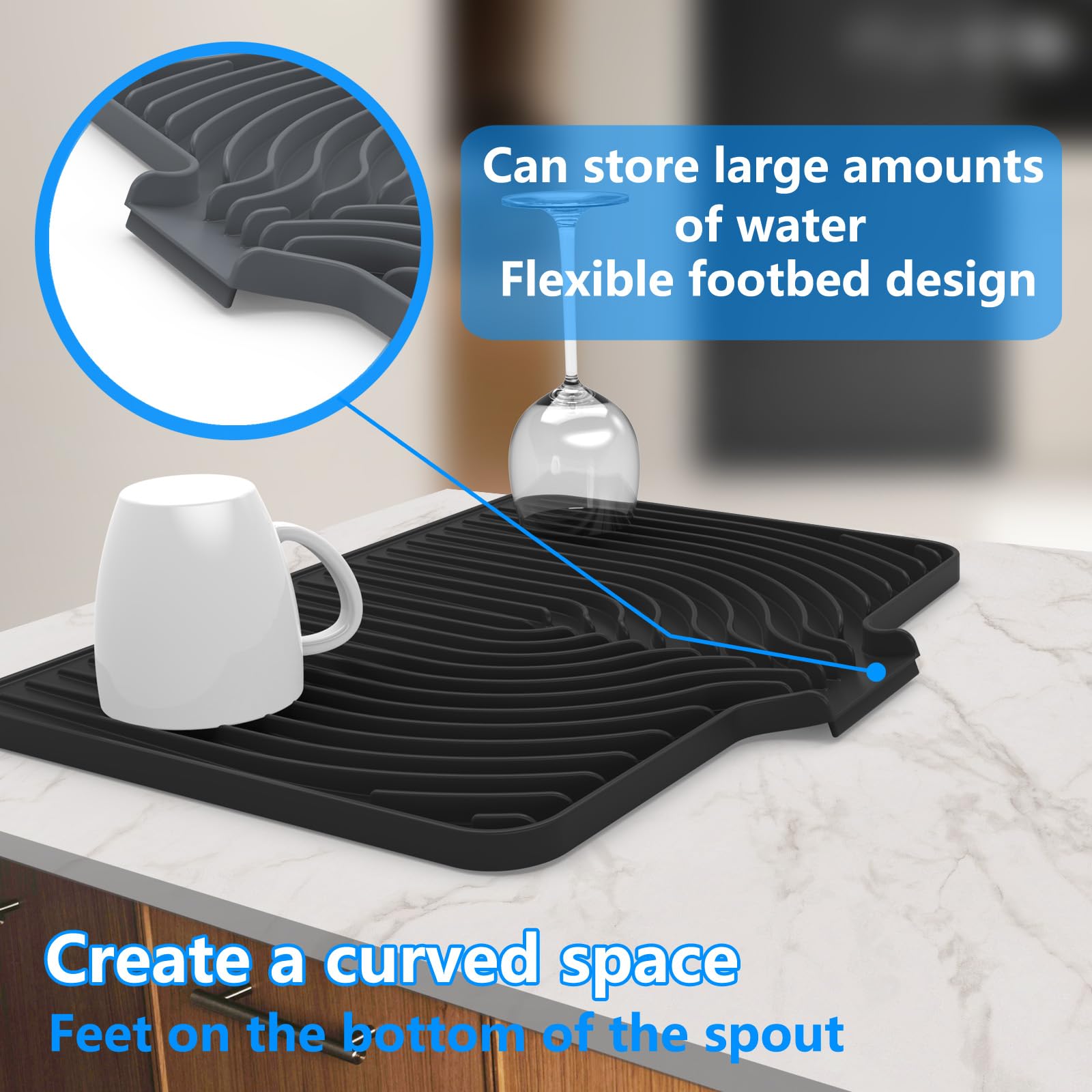 Dish Drying Mat for sink with a bulged edge