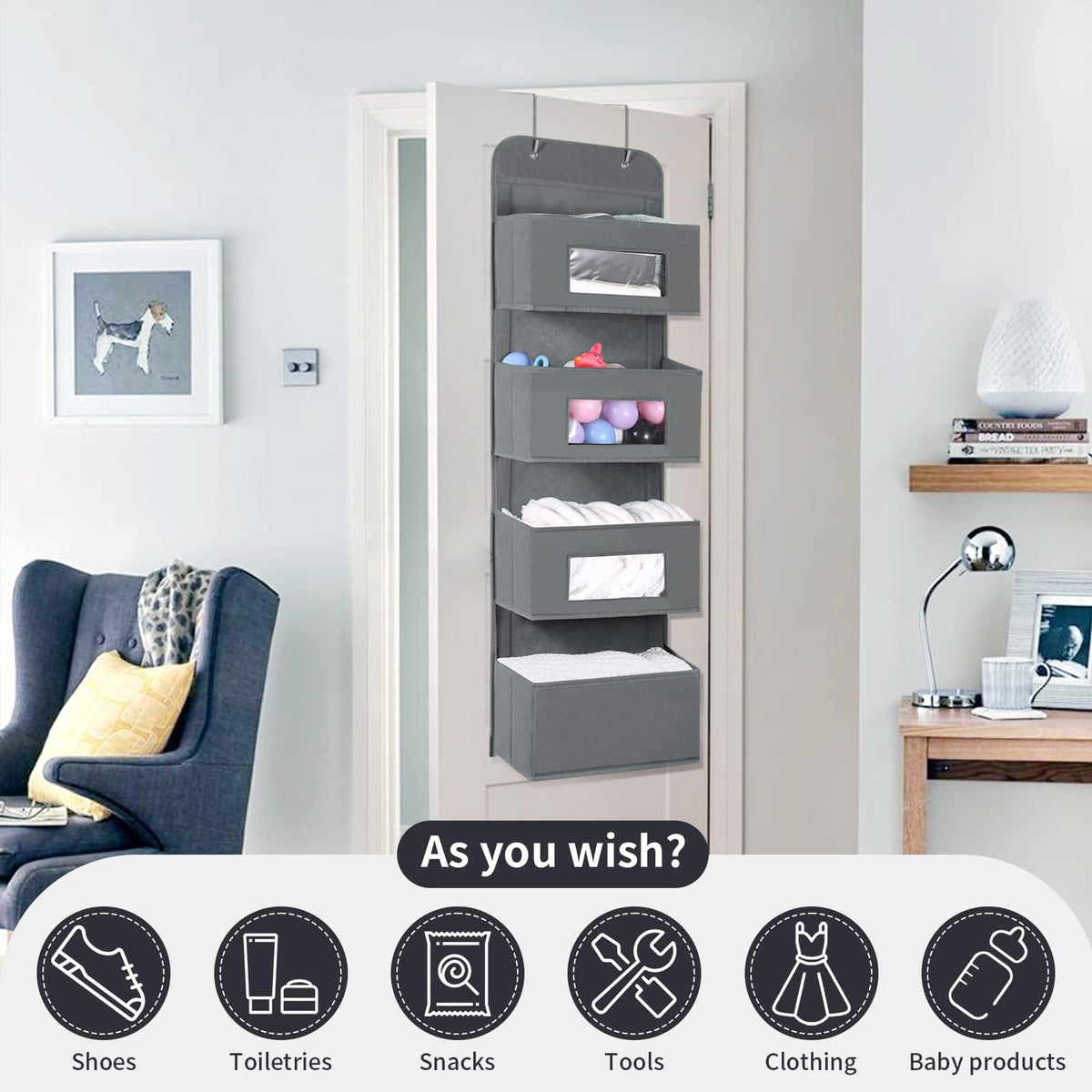 4 Shelf Over The Door Hanging Organizer with 2 Metal Hooks (4 Count)