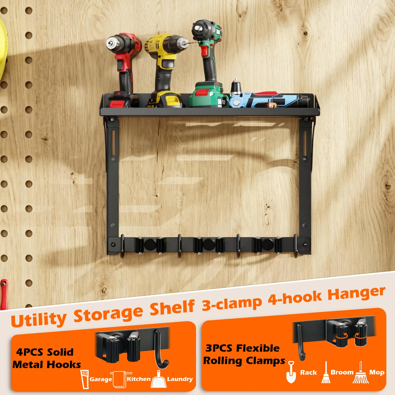 Broom Holder Wall Mount with Cleaning Supplies Organizer