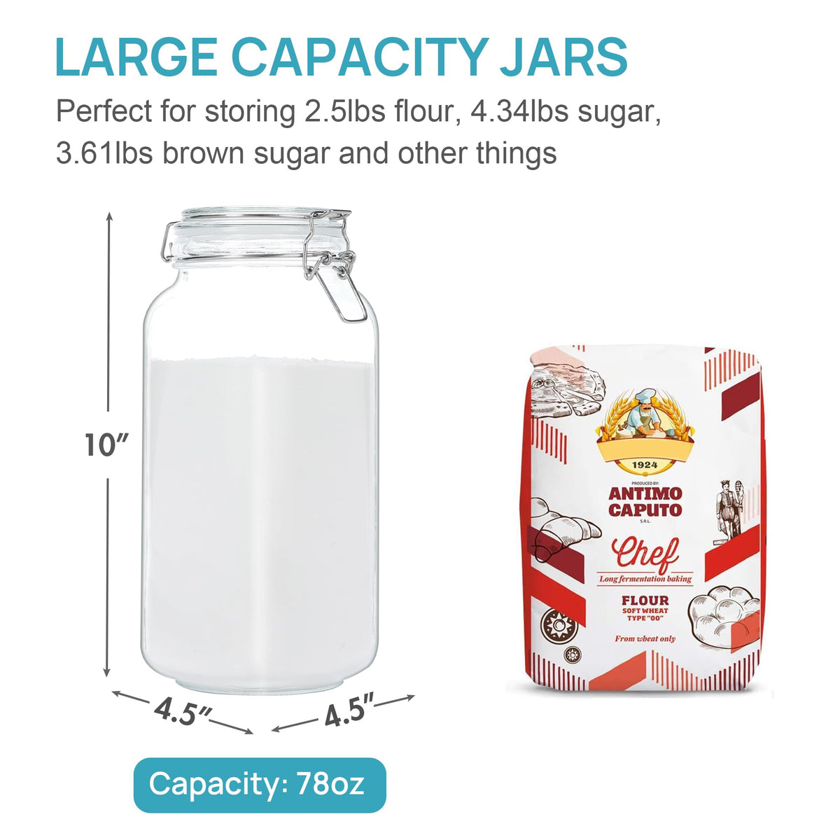 78oz Glass Food Storage Jars with Airtight Clamp Lids (3 Count)