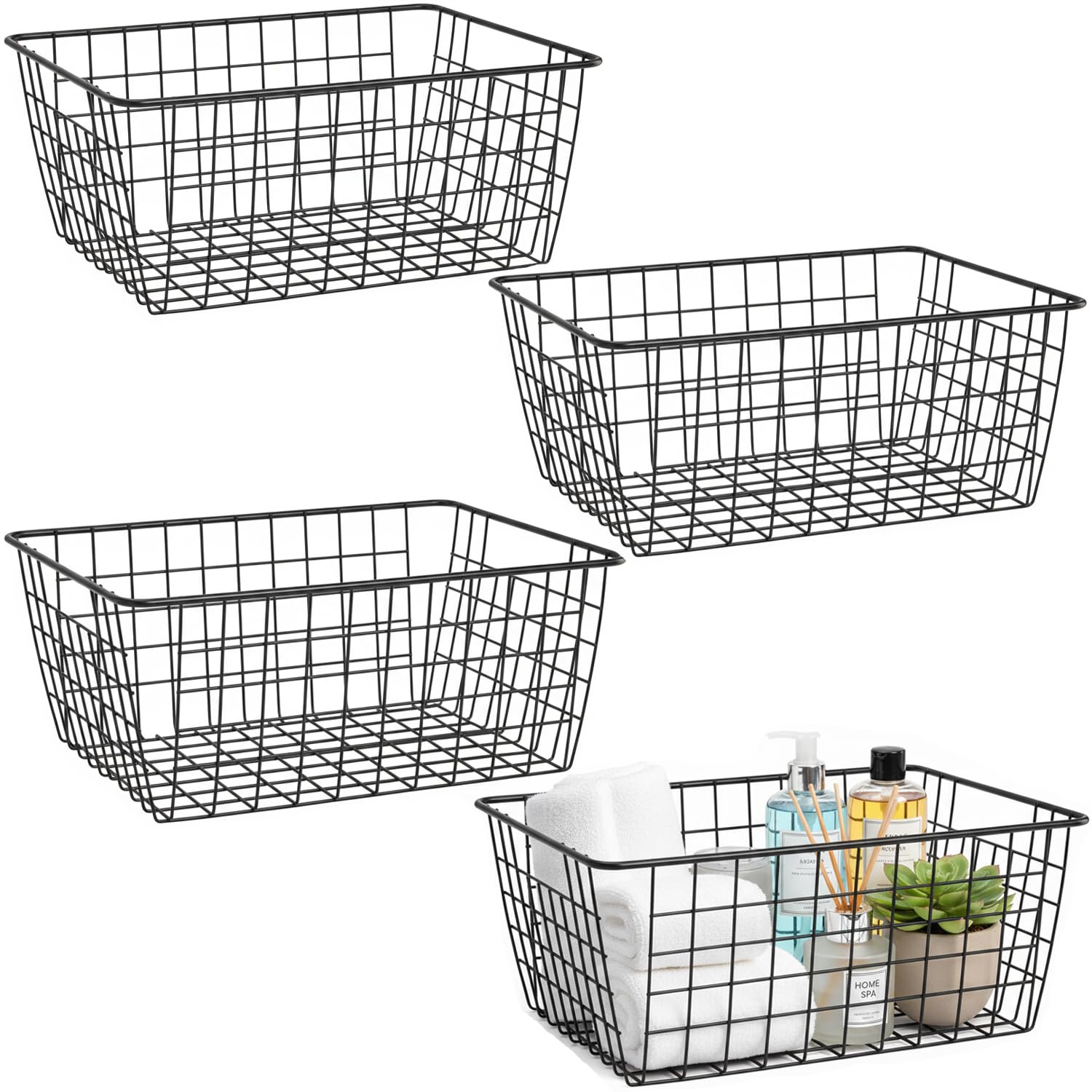 Metal Black Large Wire Basket Food Storage Organizer (4 Count)