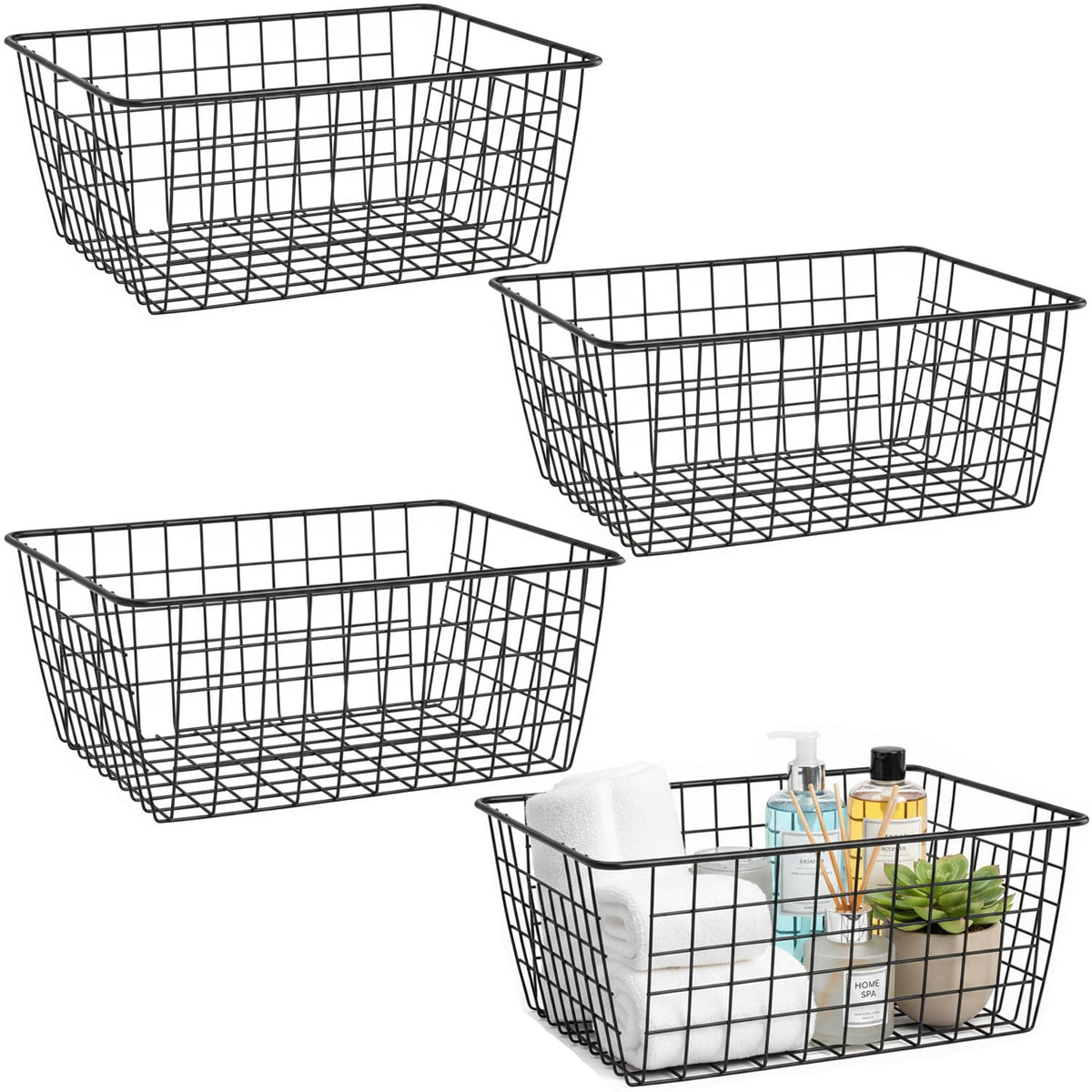 Metal Black Large Wire Basket Food Storage Organizer (4 Count)