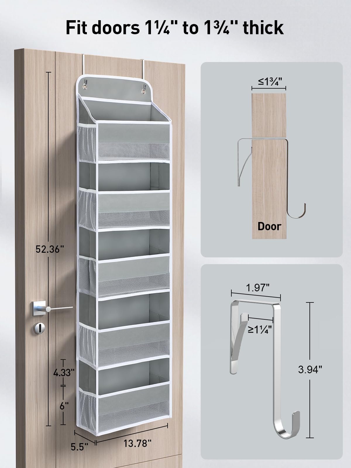 1 Pc Over the Door Organizer with 5 Bins 10 Side Pockets