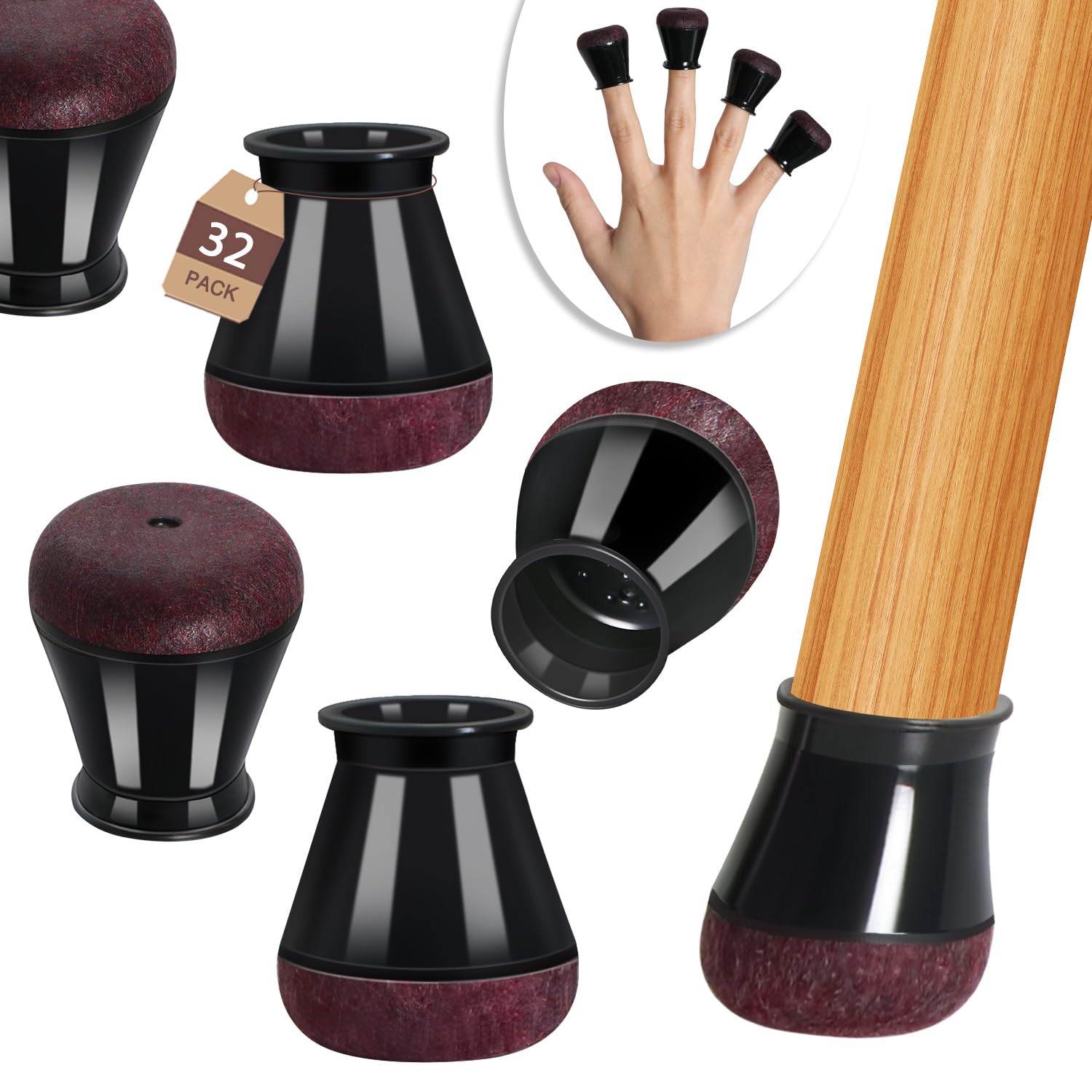 Chair Leg Floor Protectors Silicone Caps Felt Furniture Pads Covers (32 Count)