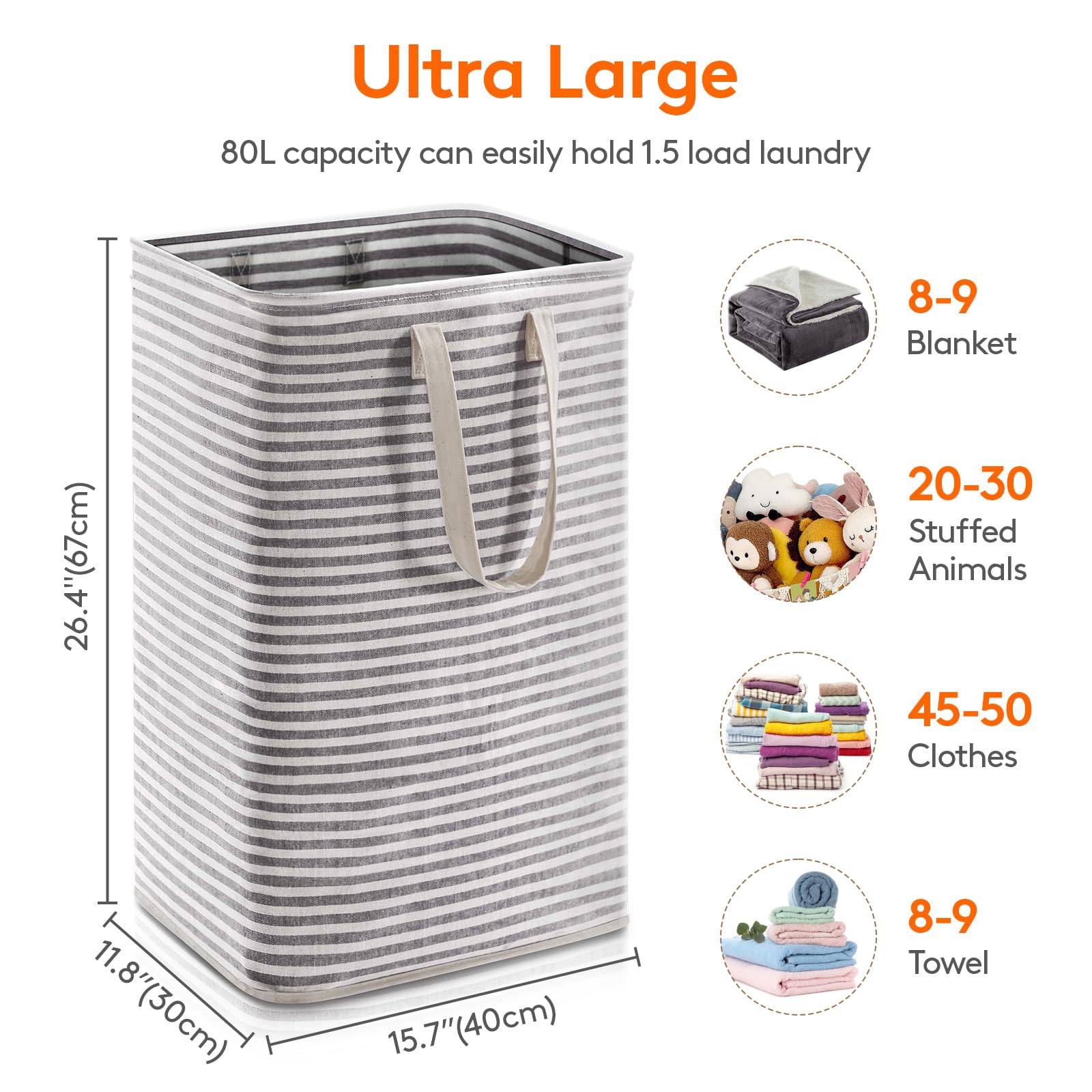 1 Pack Laundry Basket 80L Each