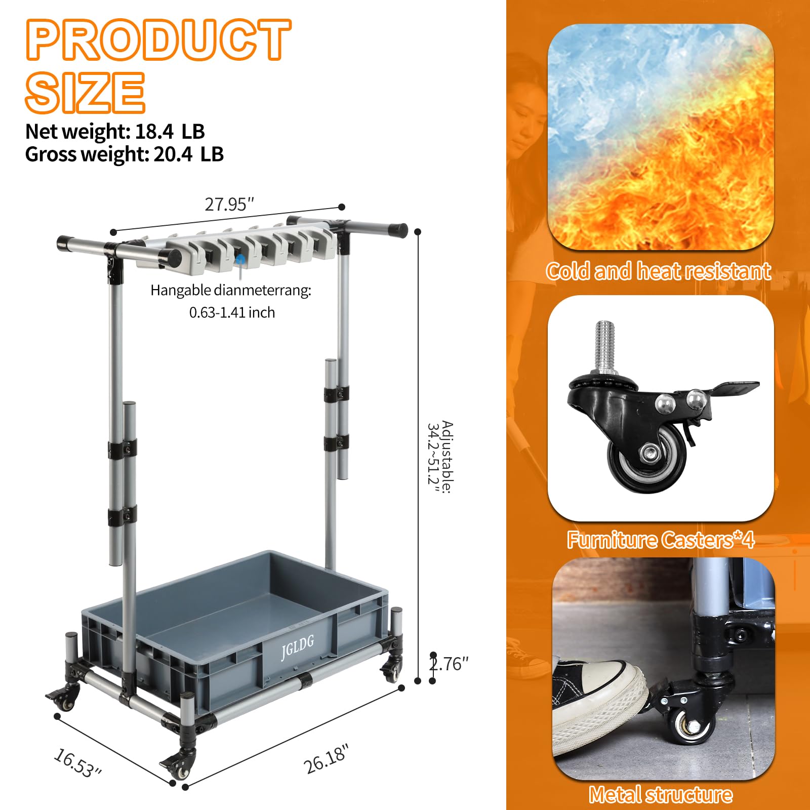 Freestanding Mobile Cleaning Tool Storage Rack