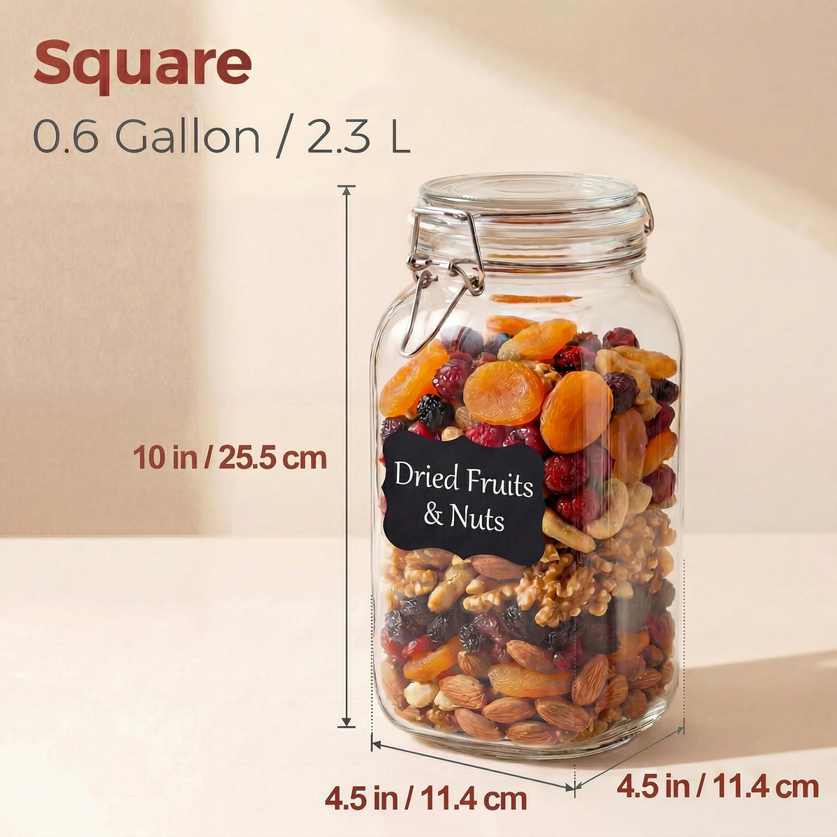 78oz Large Square Glass Jars with Airtight Lids (3 Count)