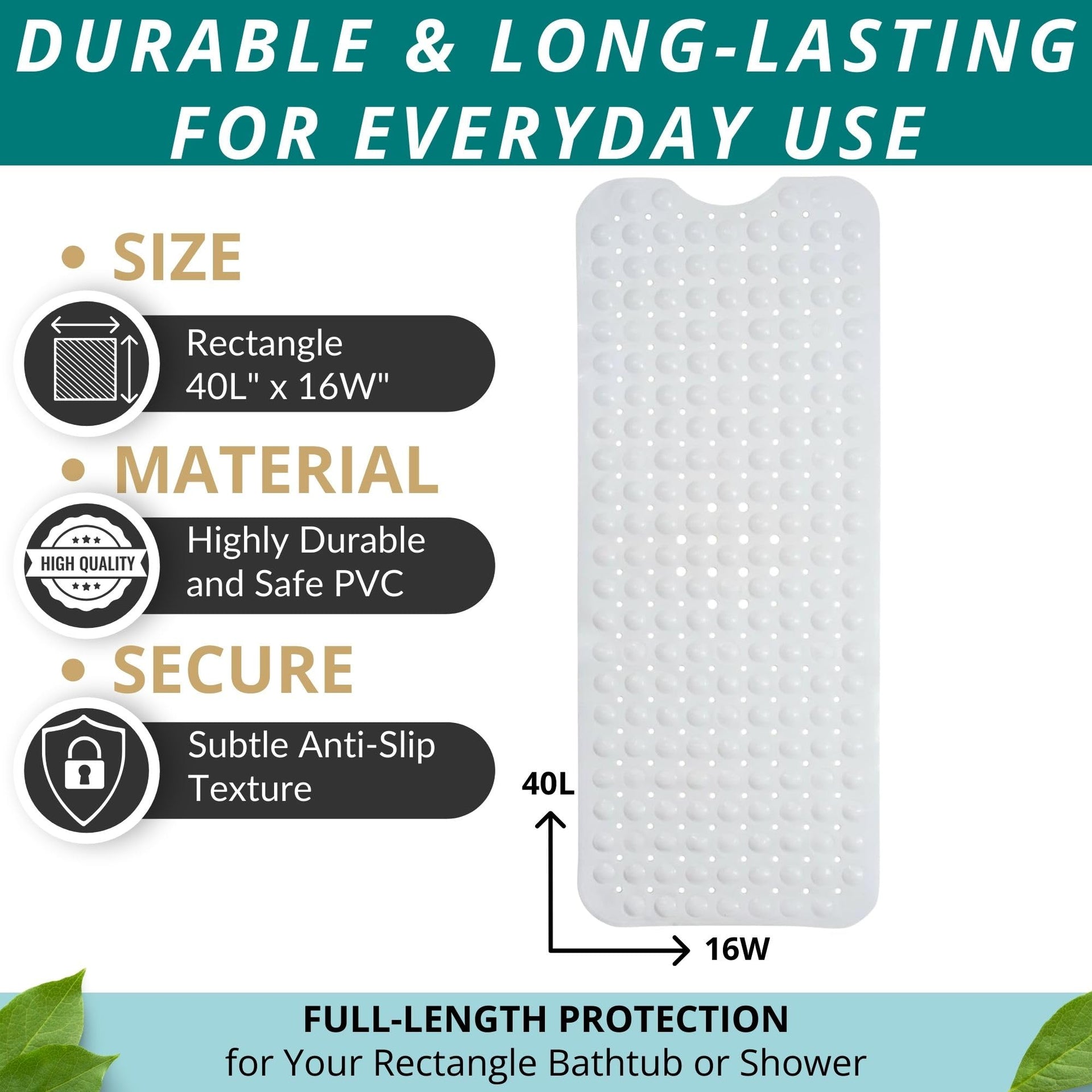 Non Slip Bath & Shower Mat 40x16 Extra Long