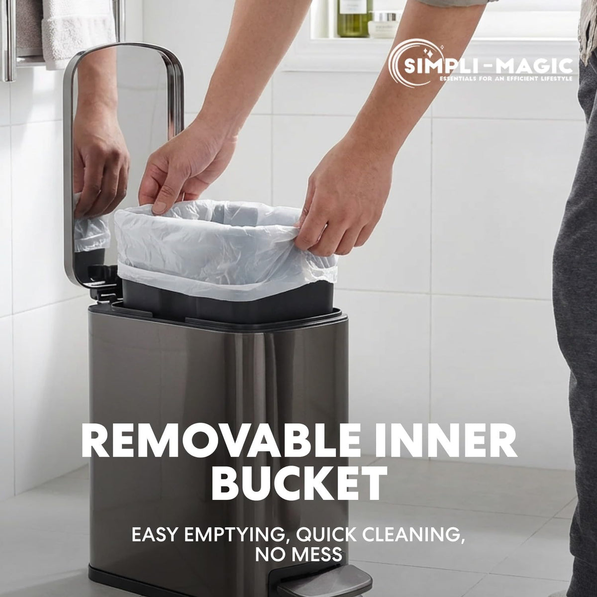 6L 1.6G Stainless Steel Bathroom Trash Can with Hands