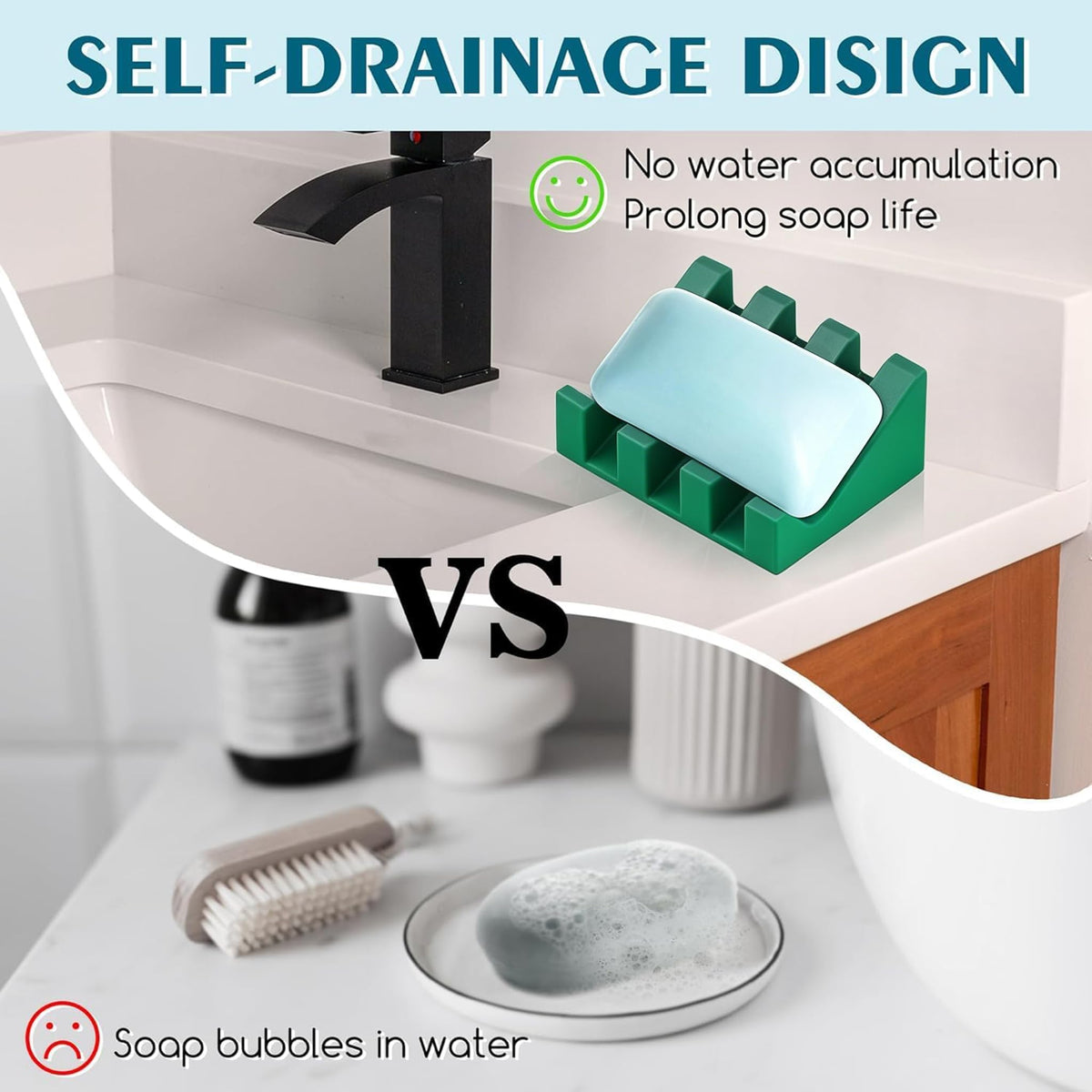 Silicone Soap Dish Self Draining with Suction Cups
