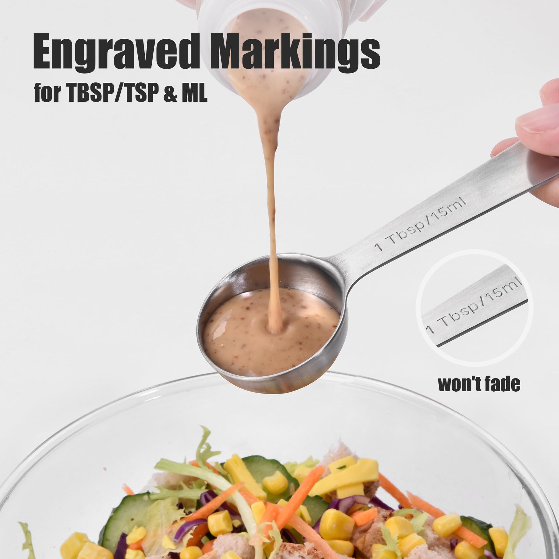 18 8 Stainless Steel Measuring Spoons with Engraved Metric (6 Count)