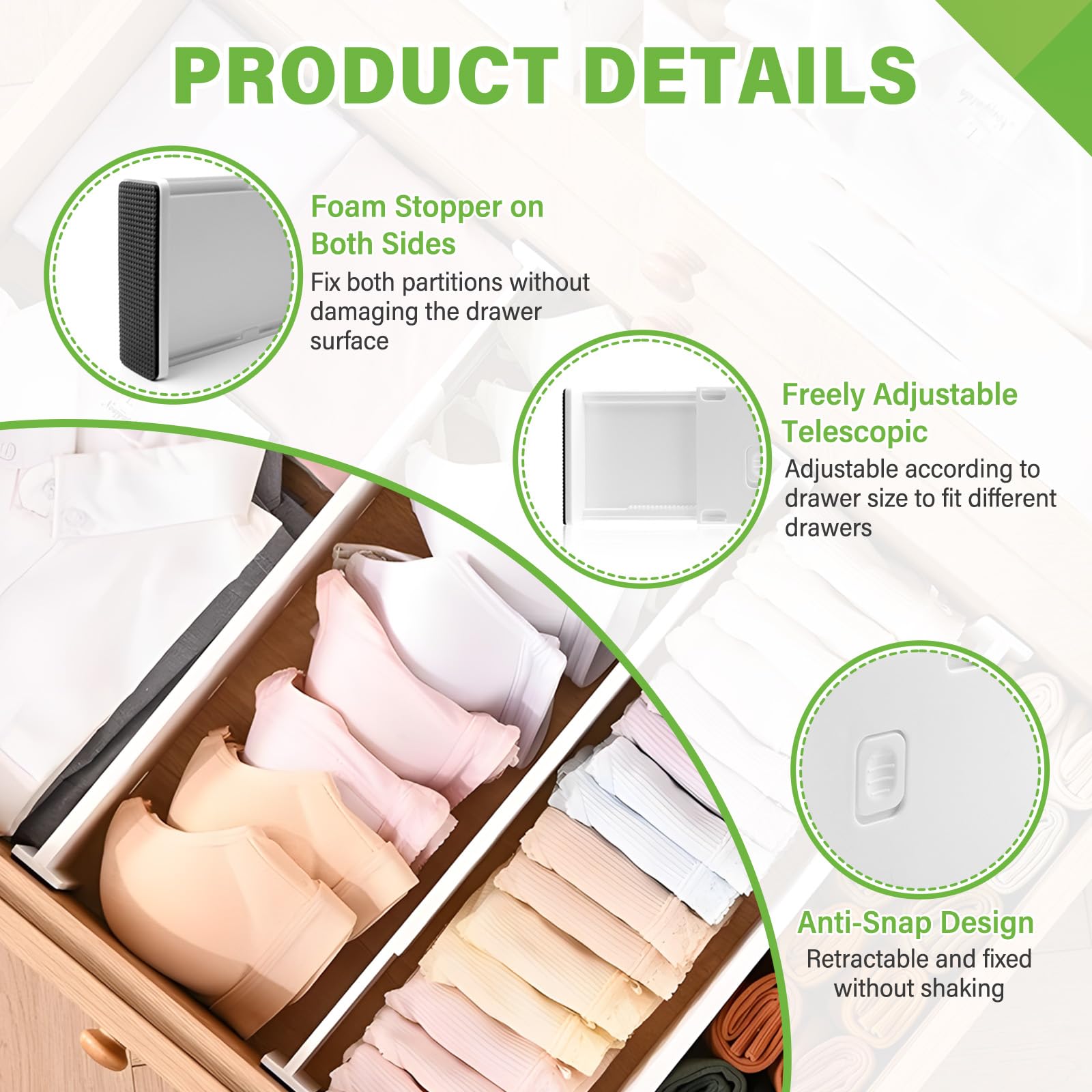 5 Pack Drawer Dividers 3.2" High Slim Organizers Expandable 10.8