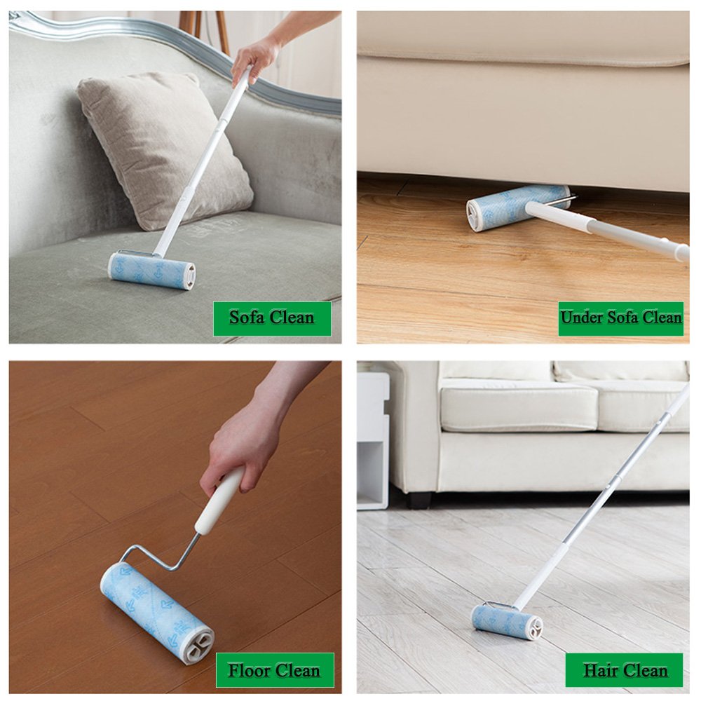 Large Lint Roller 6.3" Sticky Roller Extendable Handle for Floor & Pet Hair