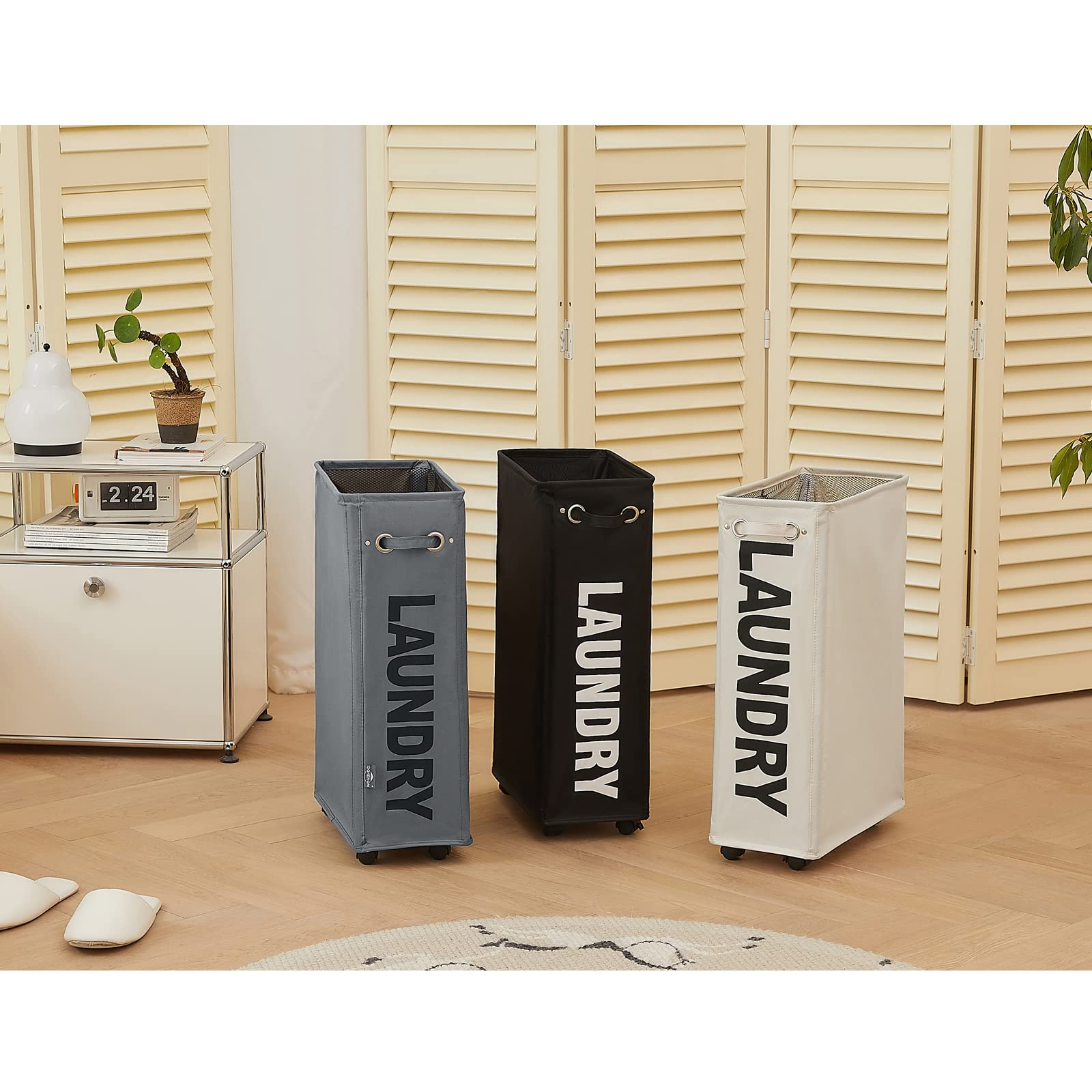 25" Slim Rolling Laundry Basket Hamper
