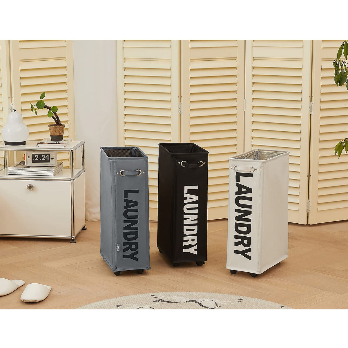 25" Slim Rolling Laundry Basket Hamper