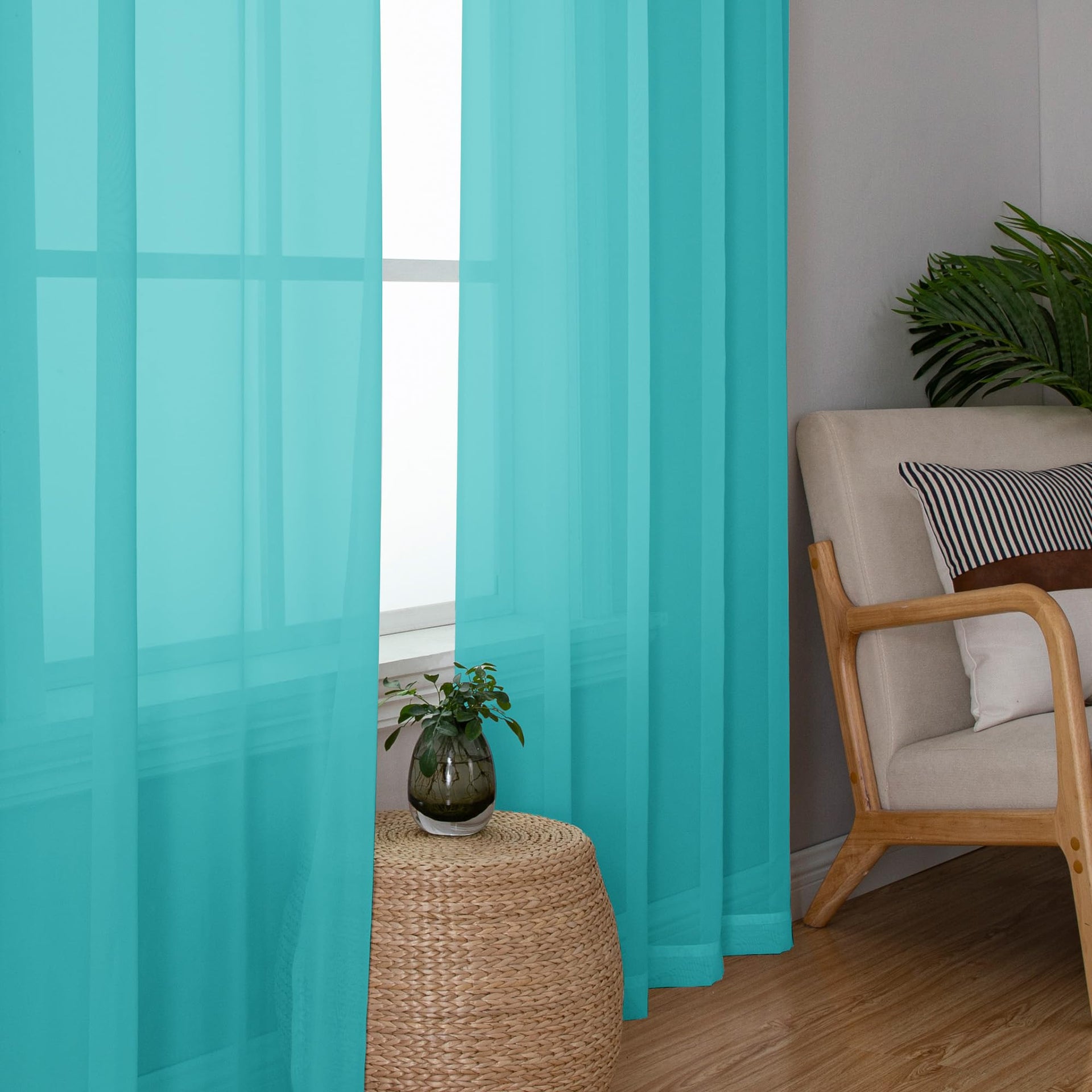 Turquoise Sheer Curtains 84 Inches Long for Living Room (2 Count)