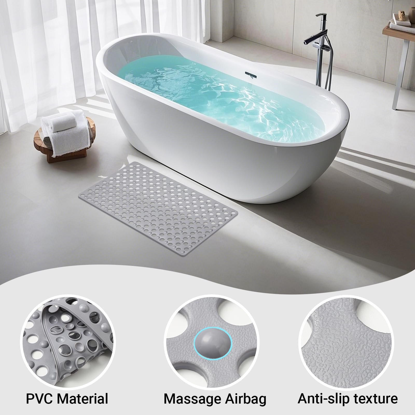Non Slip Bathtub Mat and Shower Mat 31x17 inch