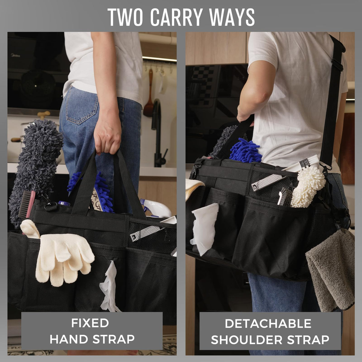 Wearable Cleaning Caddy Organizer with Handle & Shoulder Straps for Housekeepers