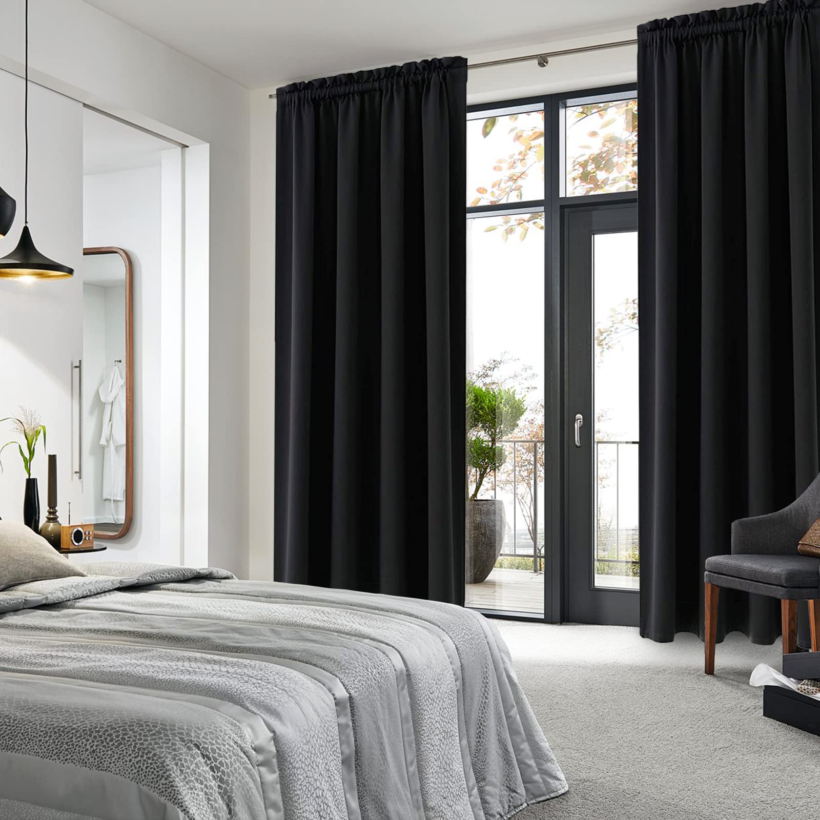Wide Blackout Curtains for Bedroom Living Room 60 x 84 Inch Long Black