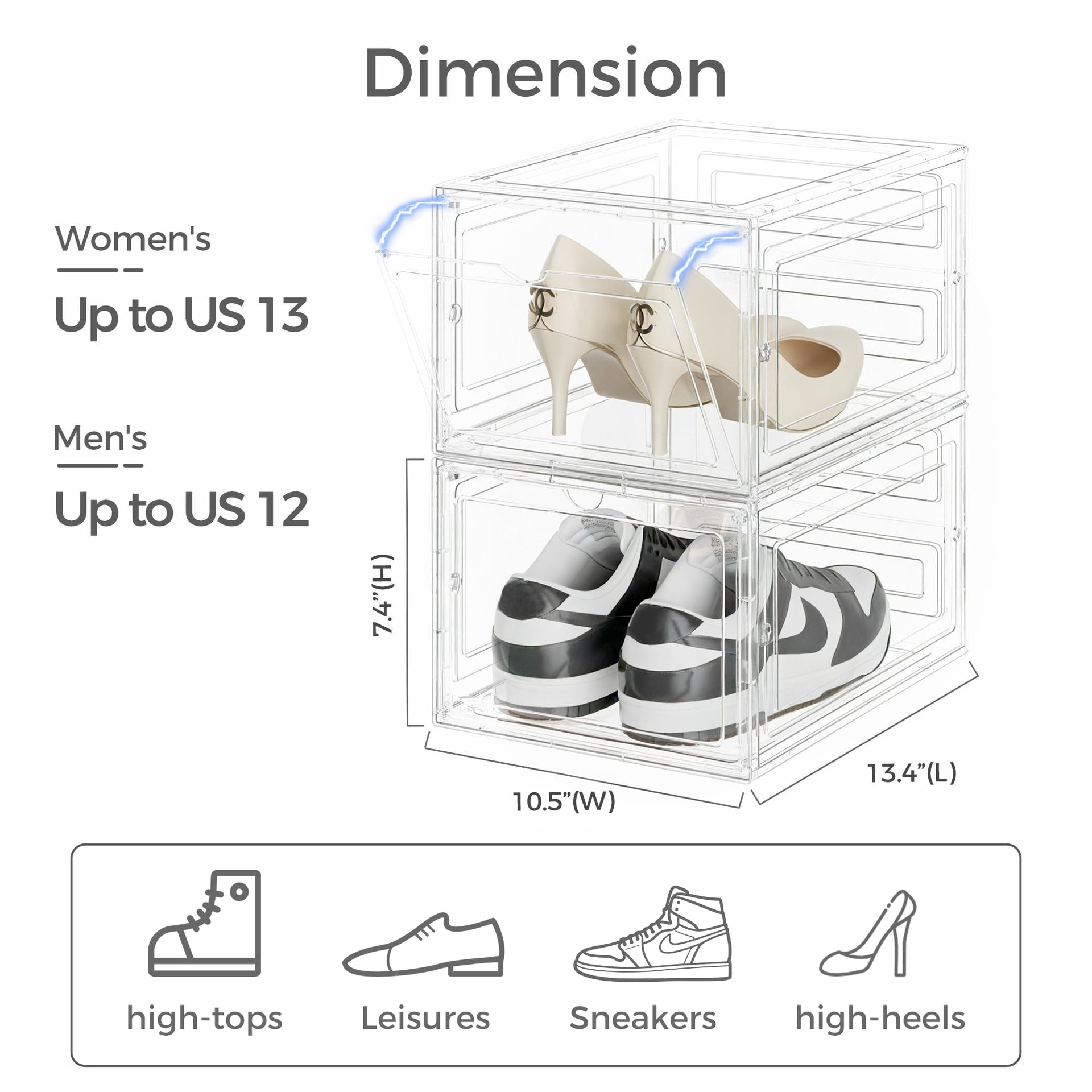 Upgraded Hard Shoe Storage Box 12 Pack XL Clear Shoe Organizer (12 Count)