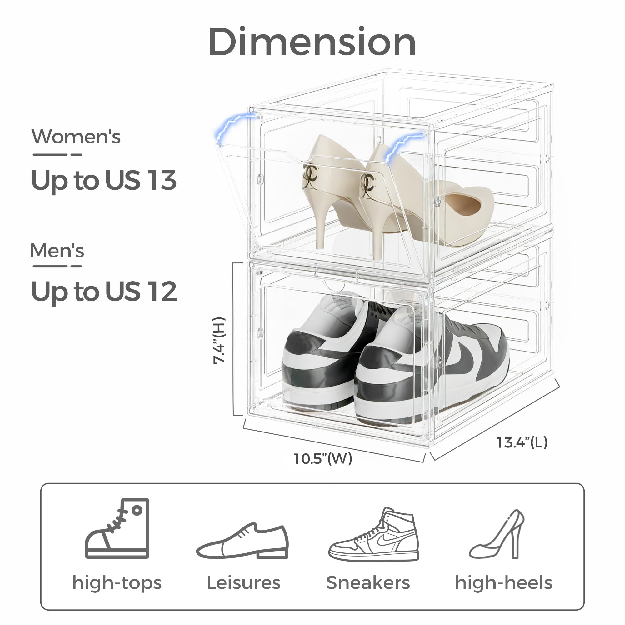 Upgraded Hard Shoe Storage Box 12 Pack XL Clear Shoe Organizer (12 Count)