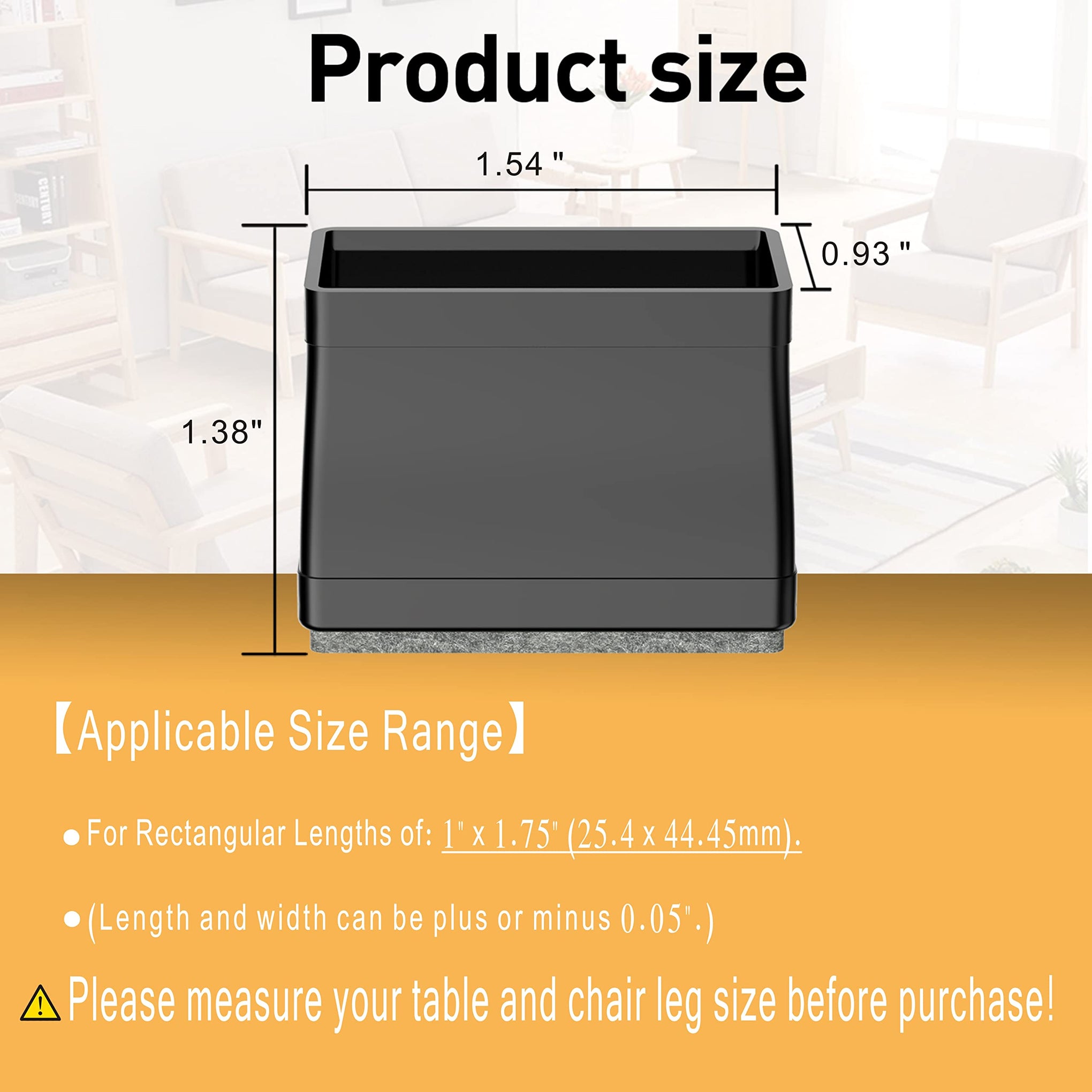 1" x 1 3 4" Rectangle Chair Leg Protectors for Hardwood Floors Silicone Covers to Protect Wood Tile Floors Felt Pads Furniture Leg Caps Reduce Noise (16 Count)