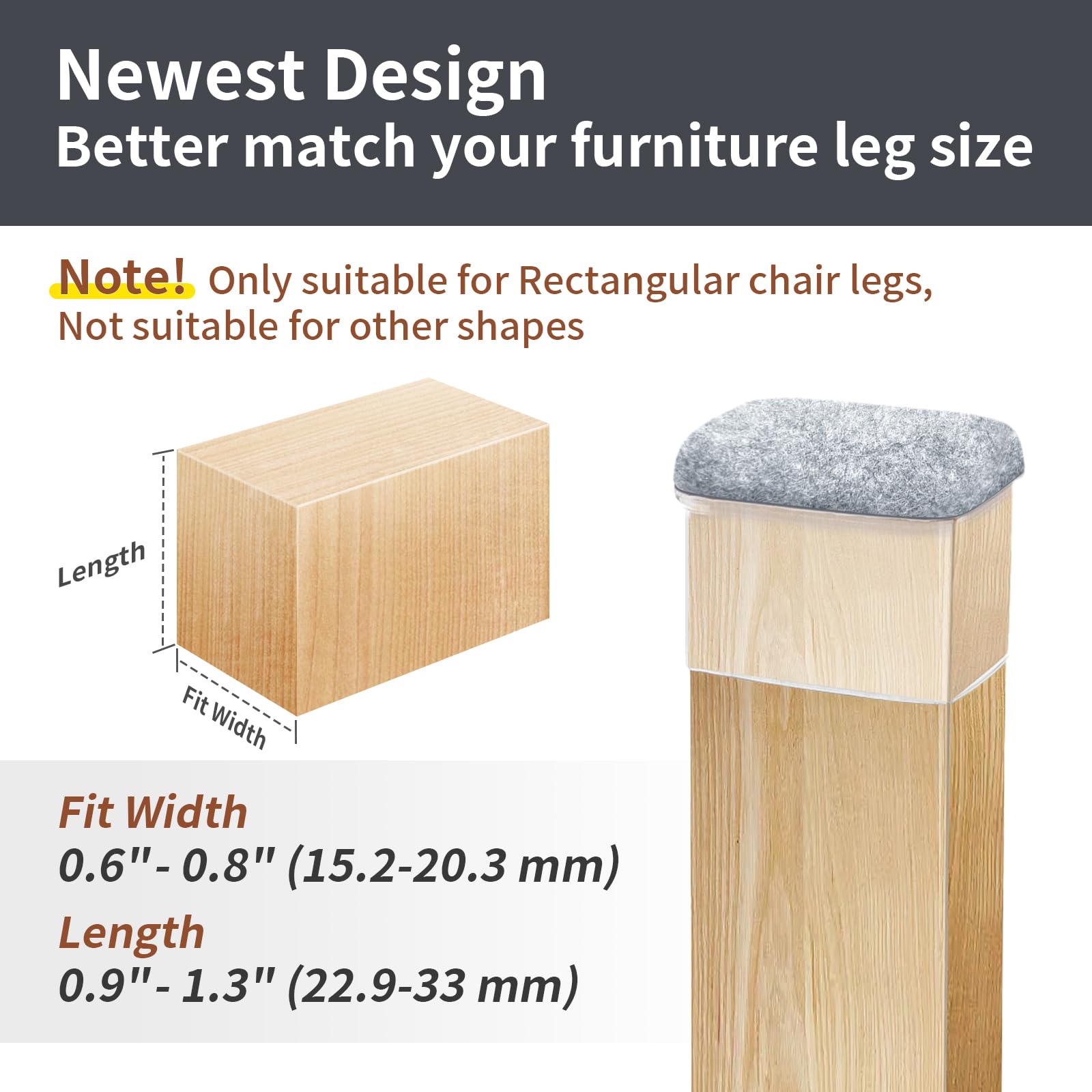 16 Pcs Rectangle Grey Felt Chair Leg Floor Protectors for Hardwood Floors (16 Count)