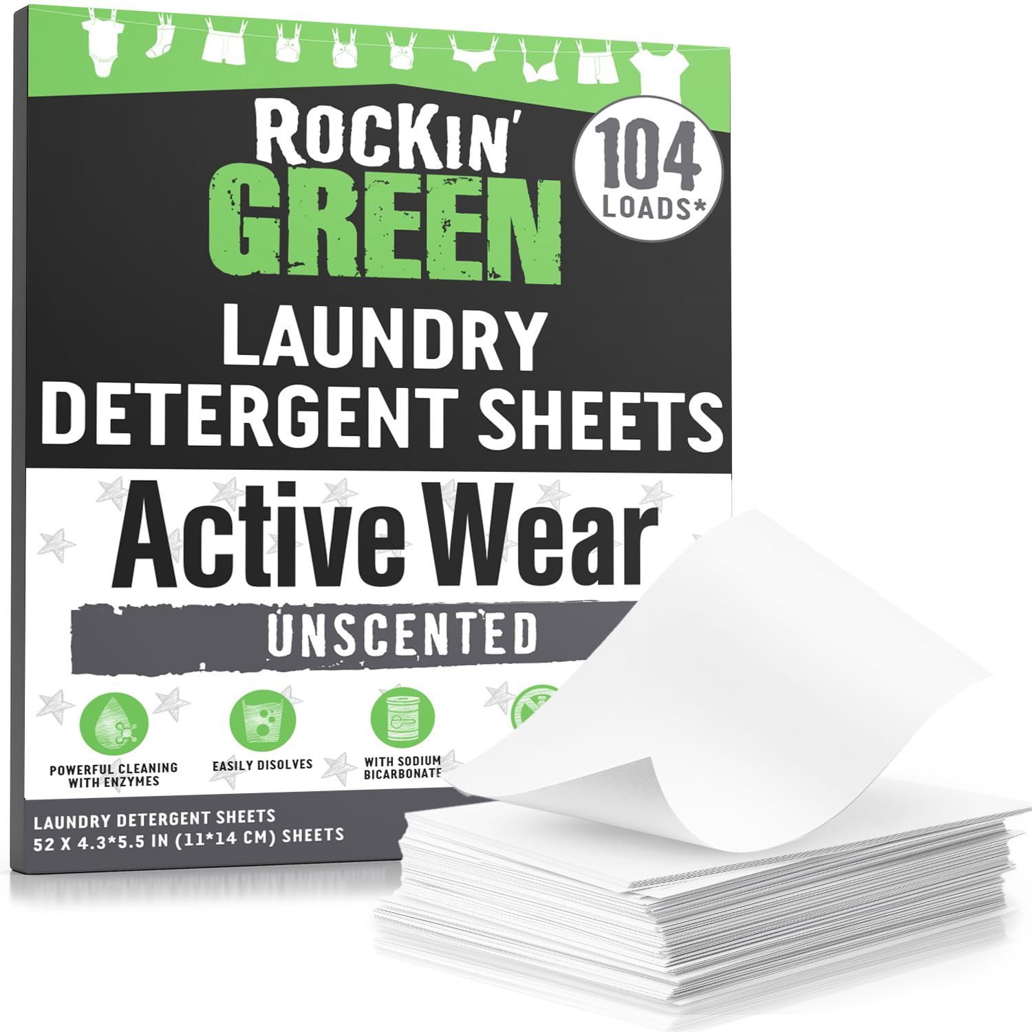 Active Wear Laundry Detergent Sheets Unscented 104 Loads (104 Count)