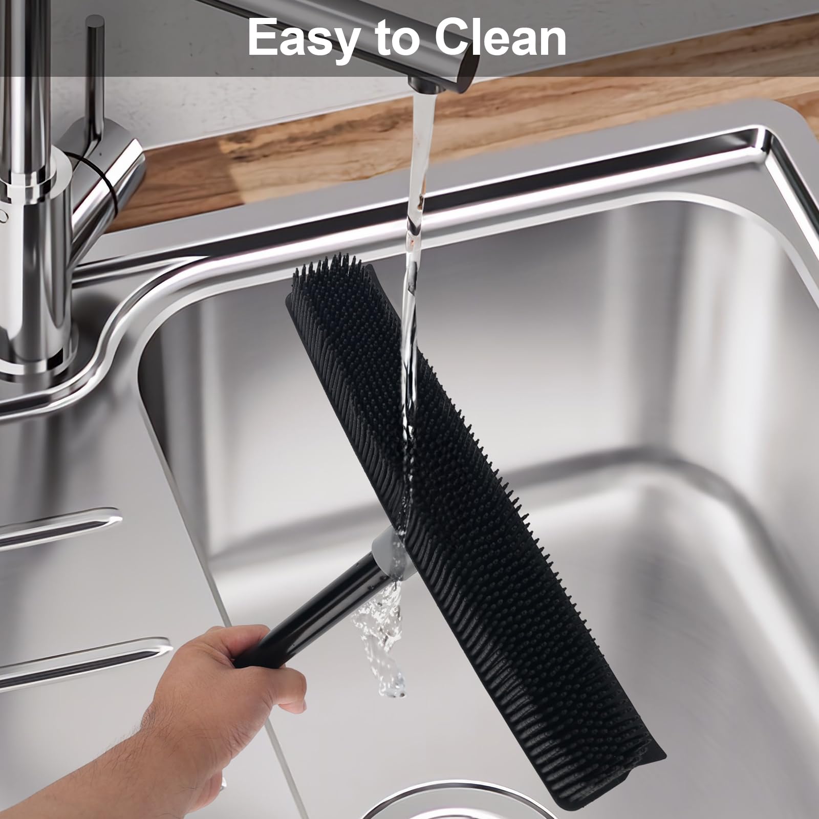 Pet Hair Removal Rubber Broom with Squeegee with 59" Long Handle