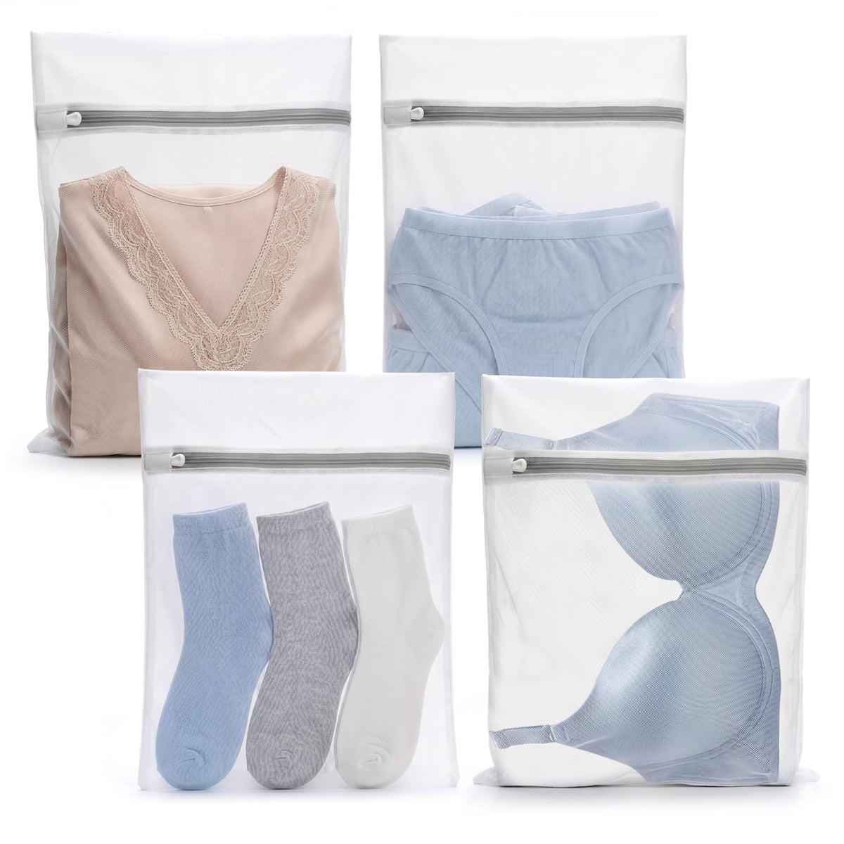 4Pcs Durable Fine Mesh Laundry Bags for Delicates 12 x 16 Inches (4 Count)