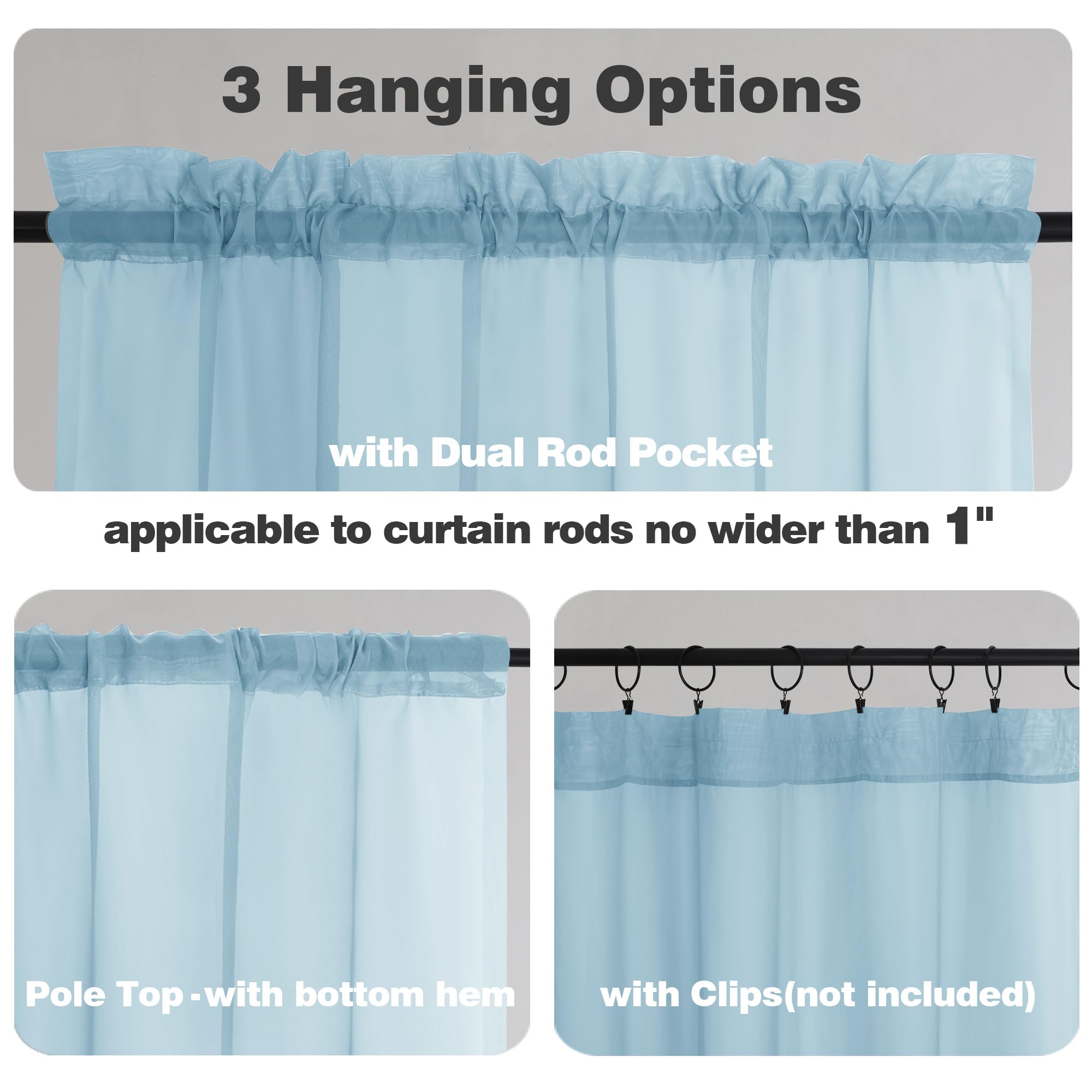 Sky Blue Sheer Valances for Windows (2 Count)