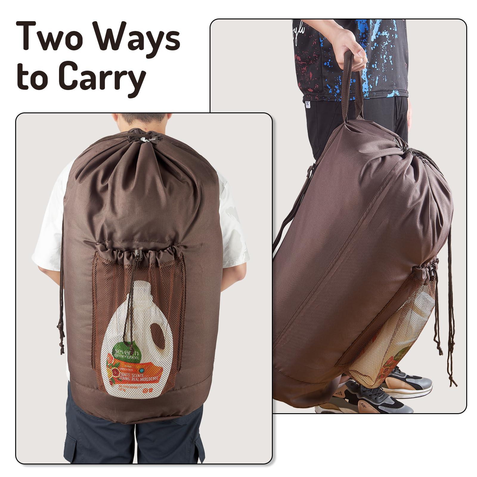 Large Laundry Backpack Bag with Detergent Holder and Adjustable Shoulder Straps